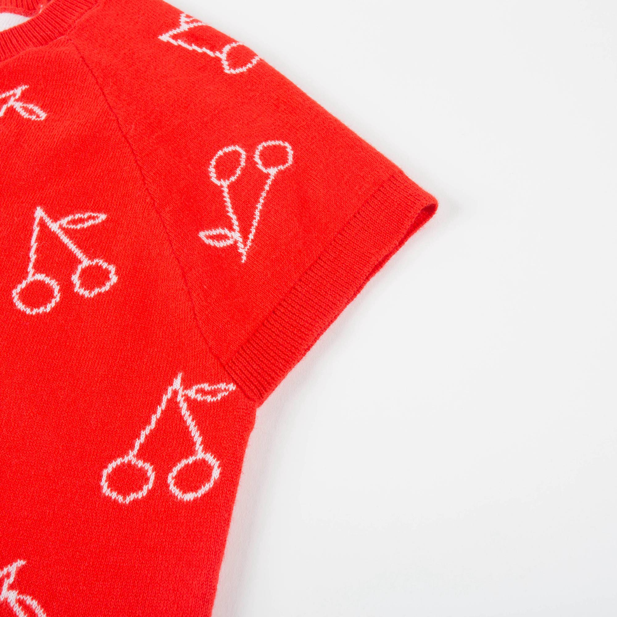 T-shirt tricoté rouge cerises blanches pour bébé fille