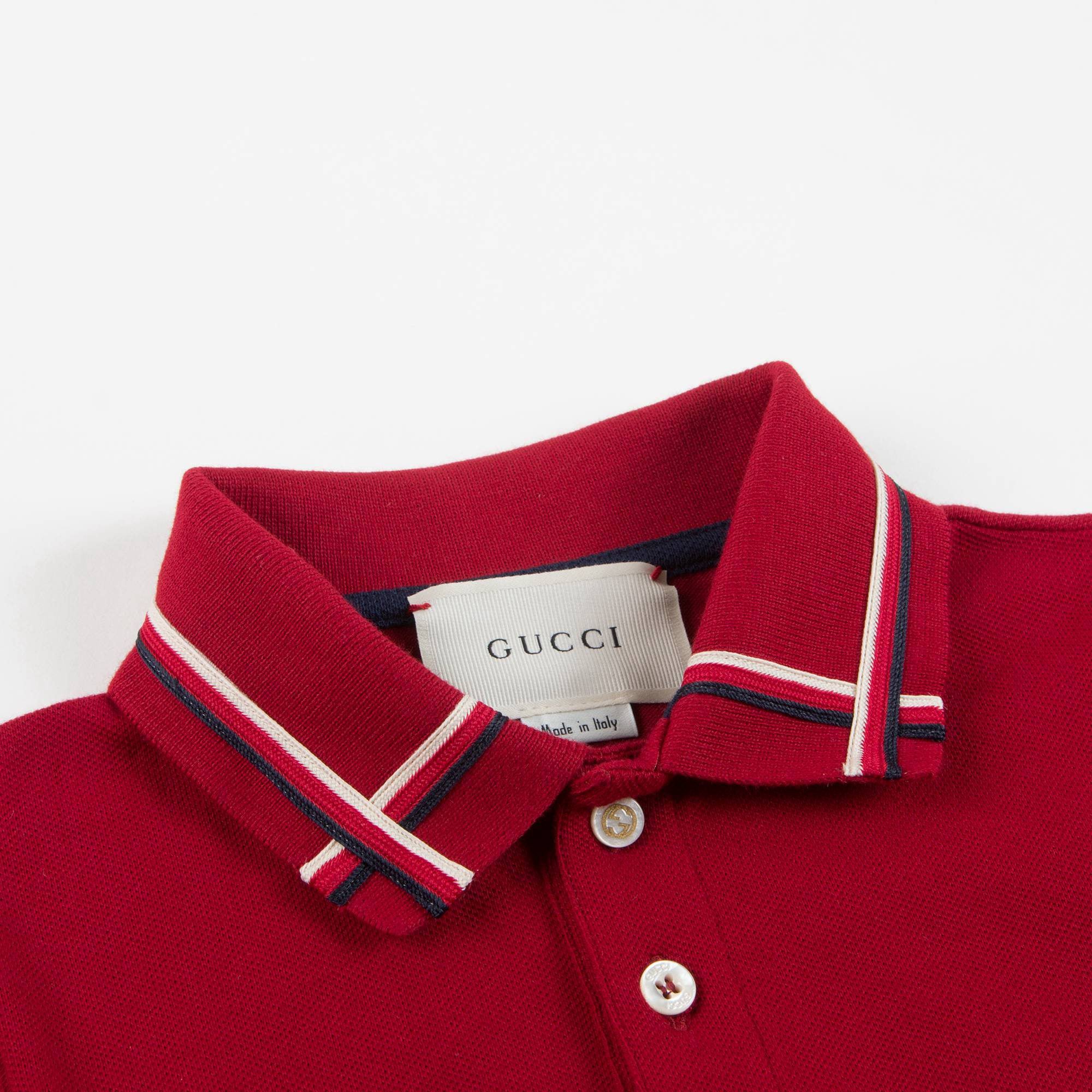 Boys Red Cotton Polo Shirt With Check Trim