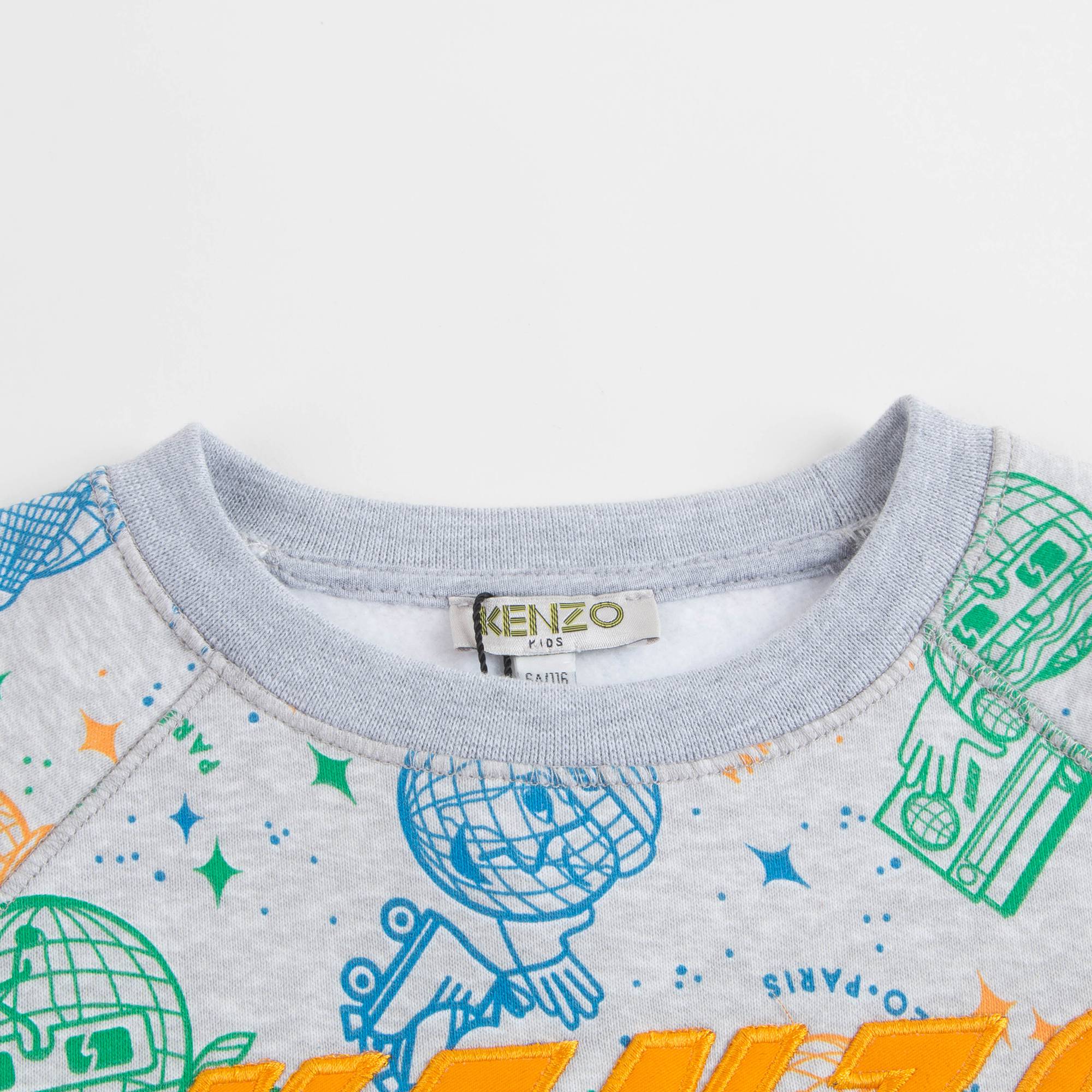 Boys Light Marl Grey Printed Cotton Sweatshirt