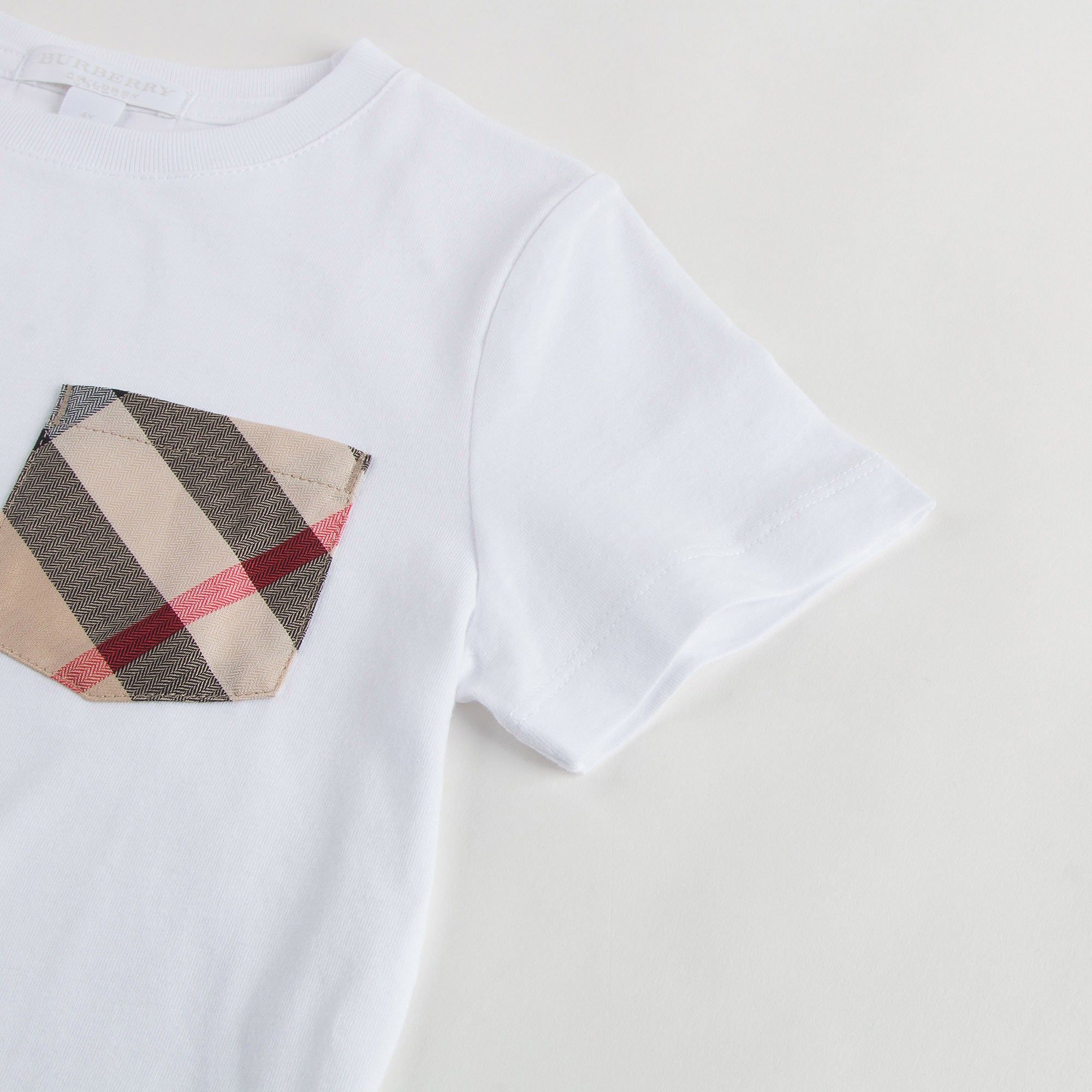 Boys White T-Shirt With Check Pocket