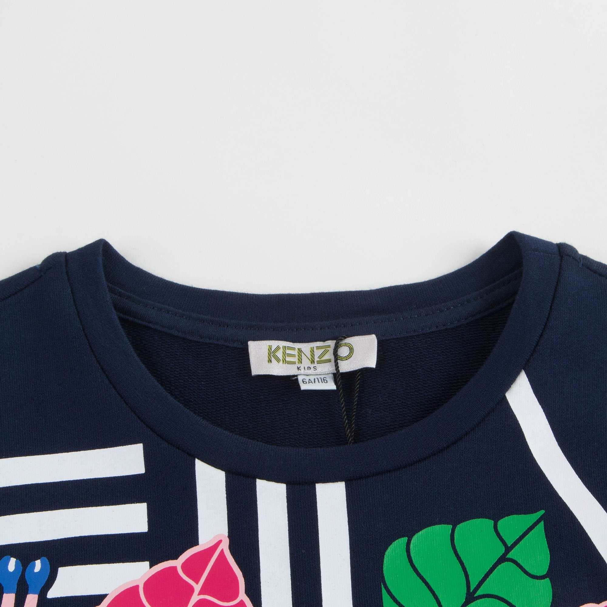 Girls Navy Printed Cotton Dress