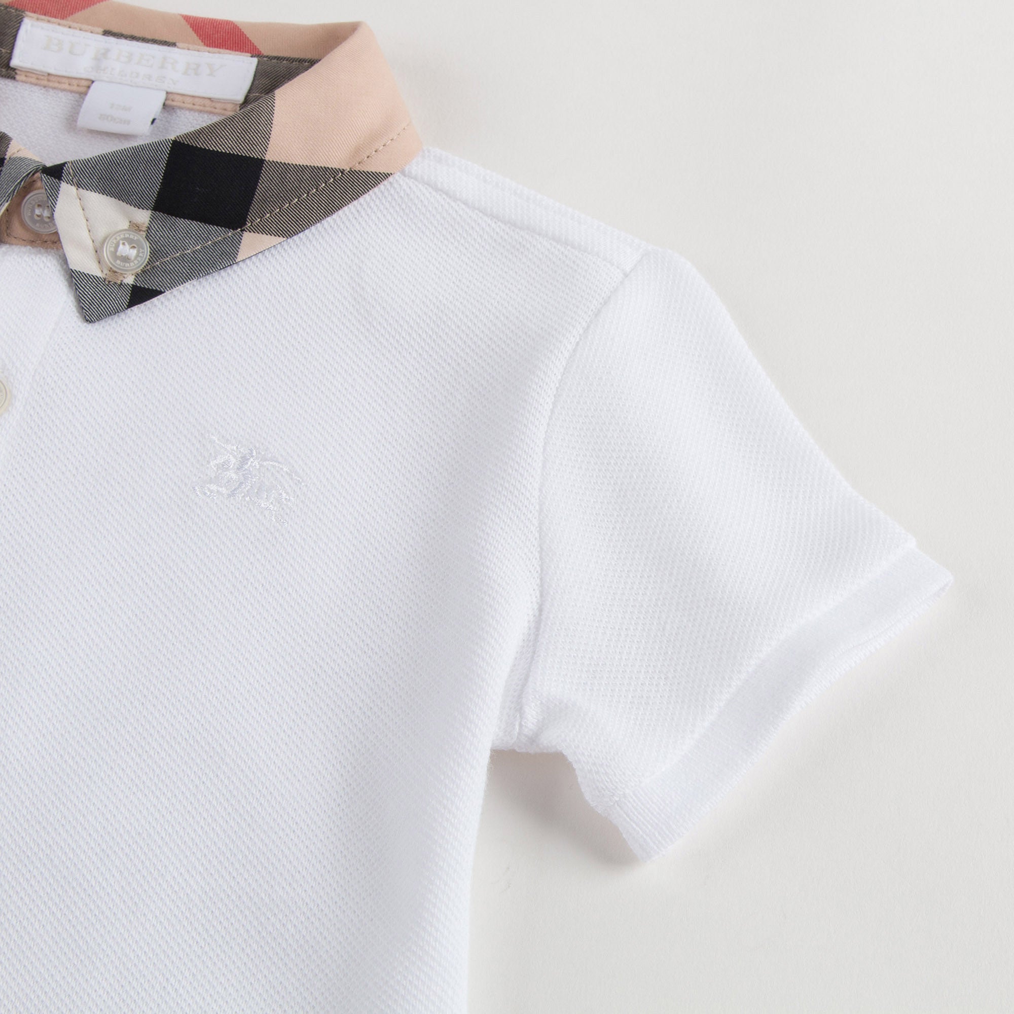 Baby Boys White Polo Shirt With Check Collar