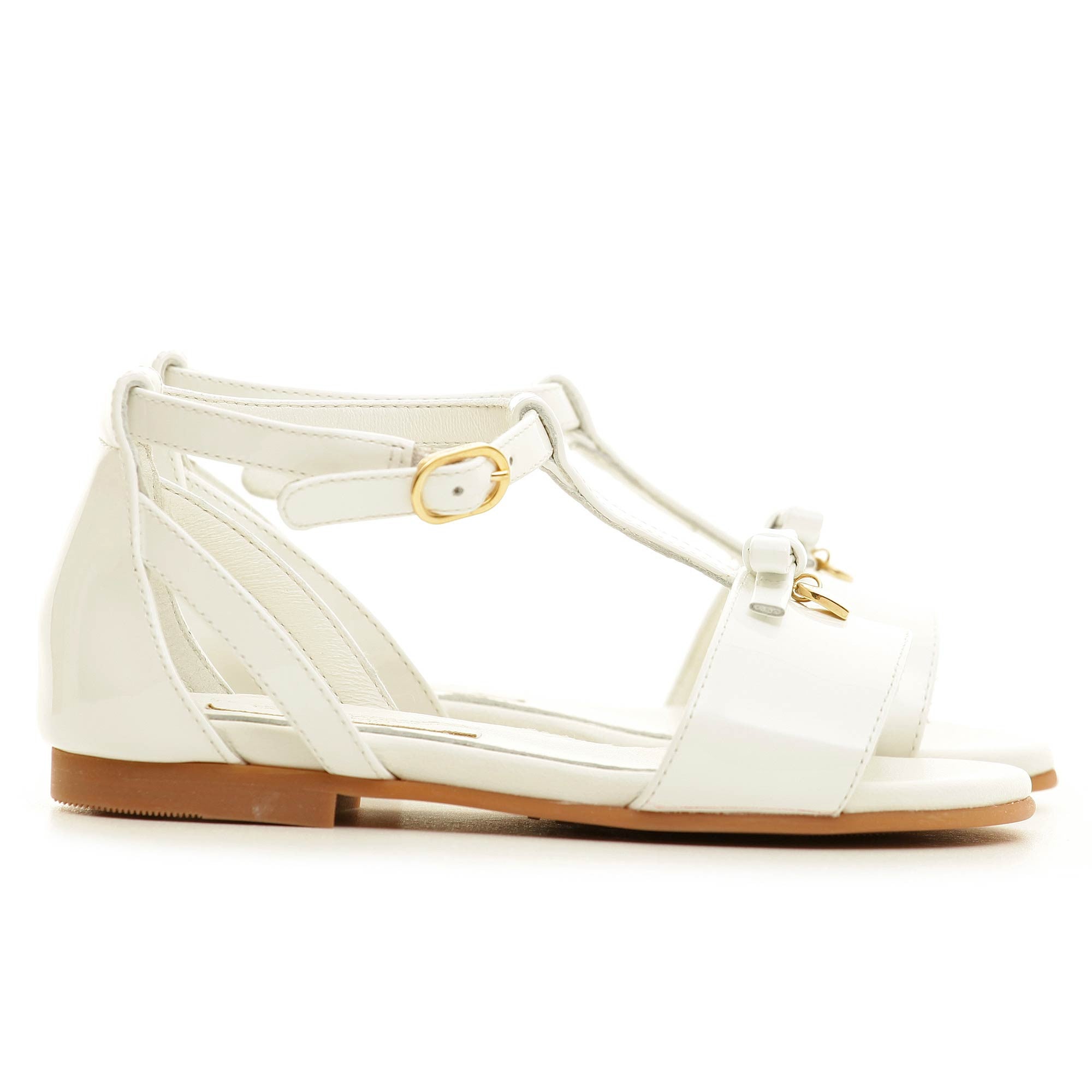 Girls Ivory Leateher Sandal With Gold Metal Heart Trims - CÉMAROSE | Children's Fashion Store - 3