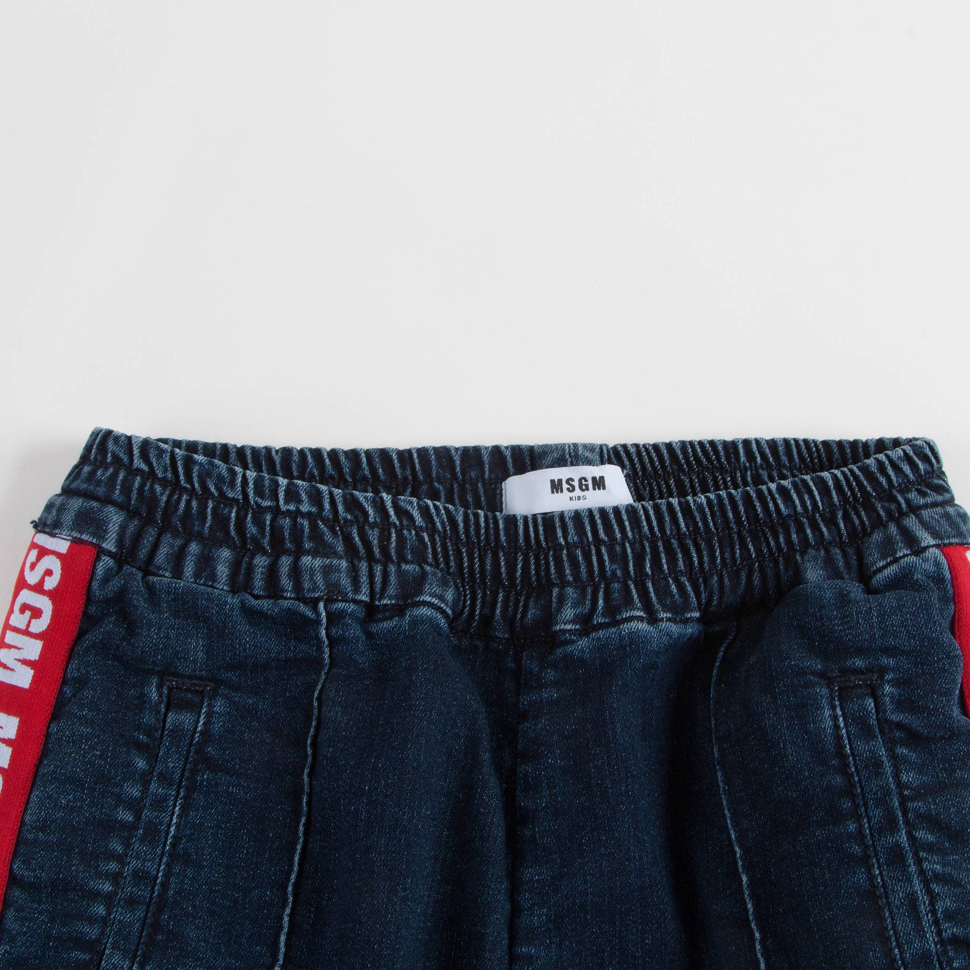 Boys Denim Blue Logo Cotton Trousers