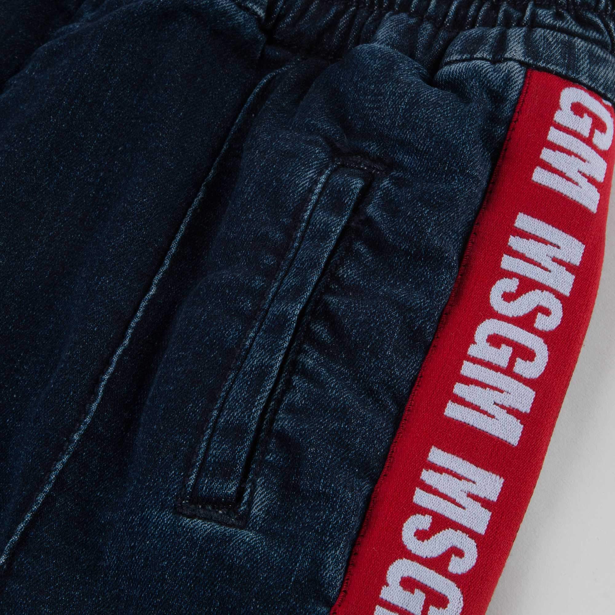 Boys Denim Blue Logo Cotton Trousers