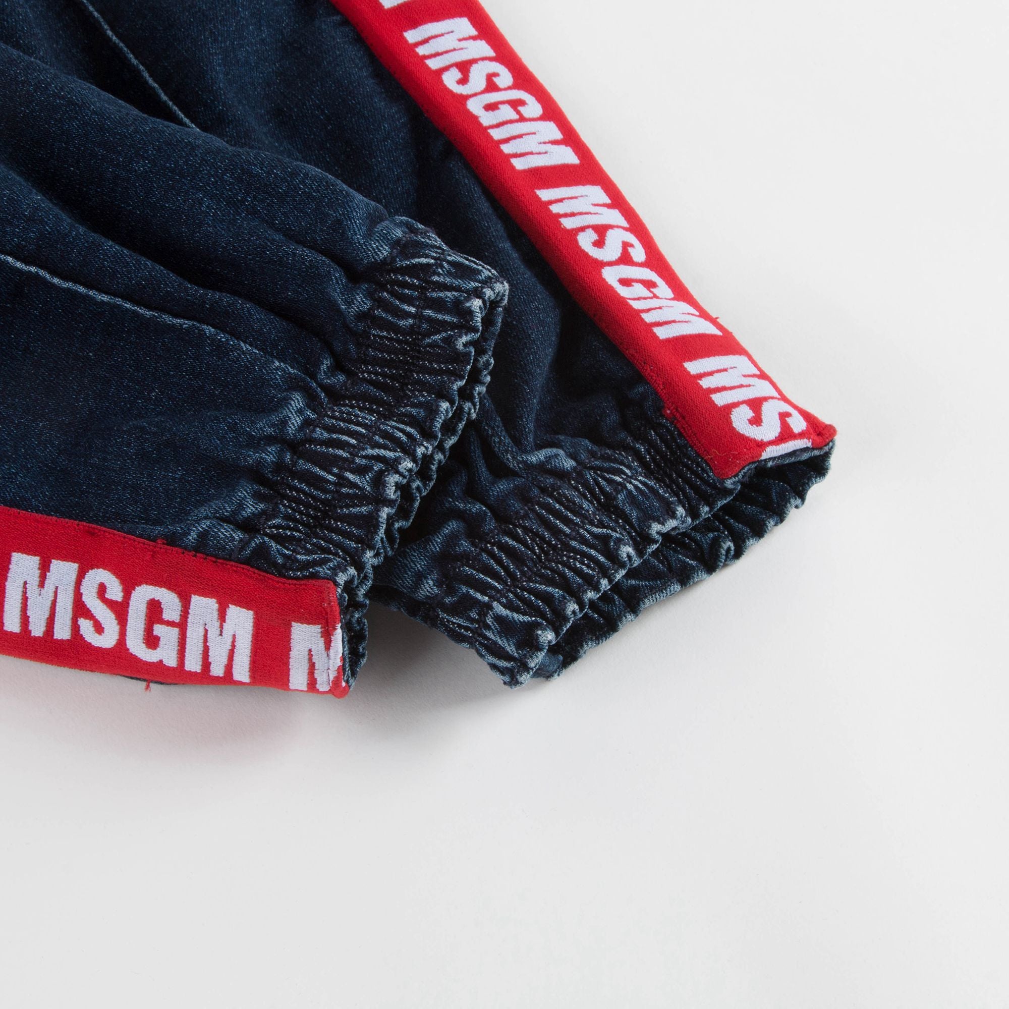 Boys Denim Blue Logo Cotton Trousers