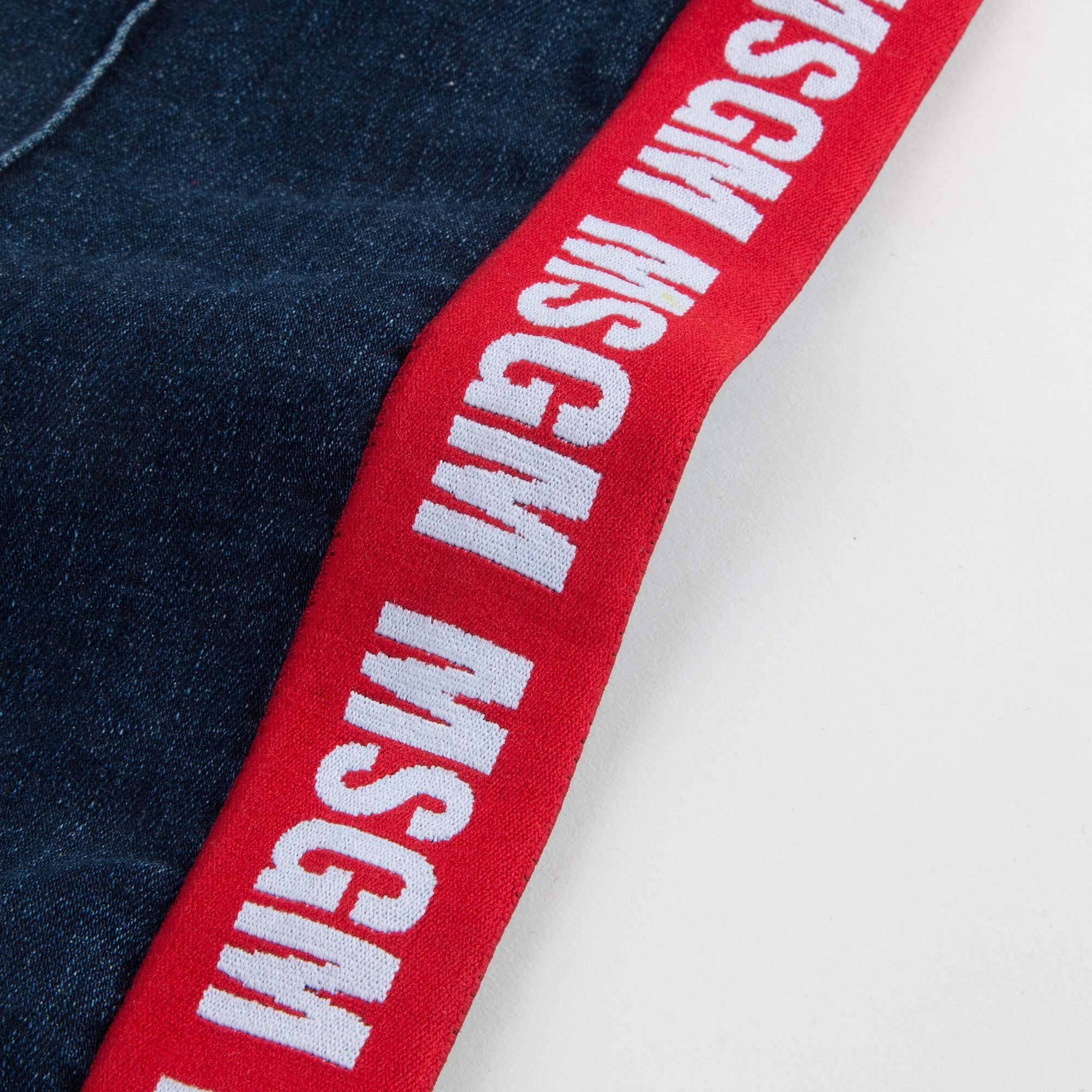 Boys Denim Blue Logo Cotton Trousers