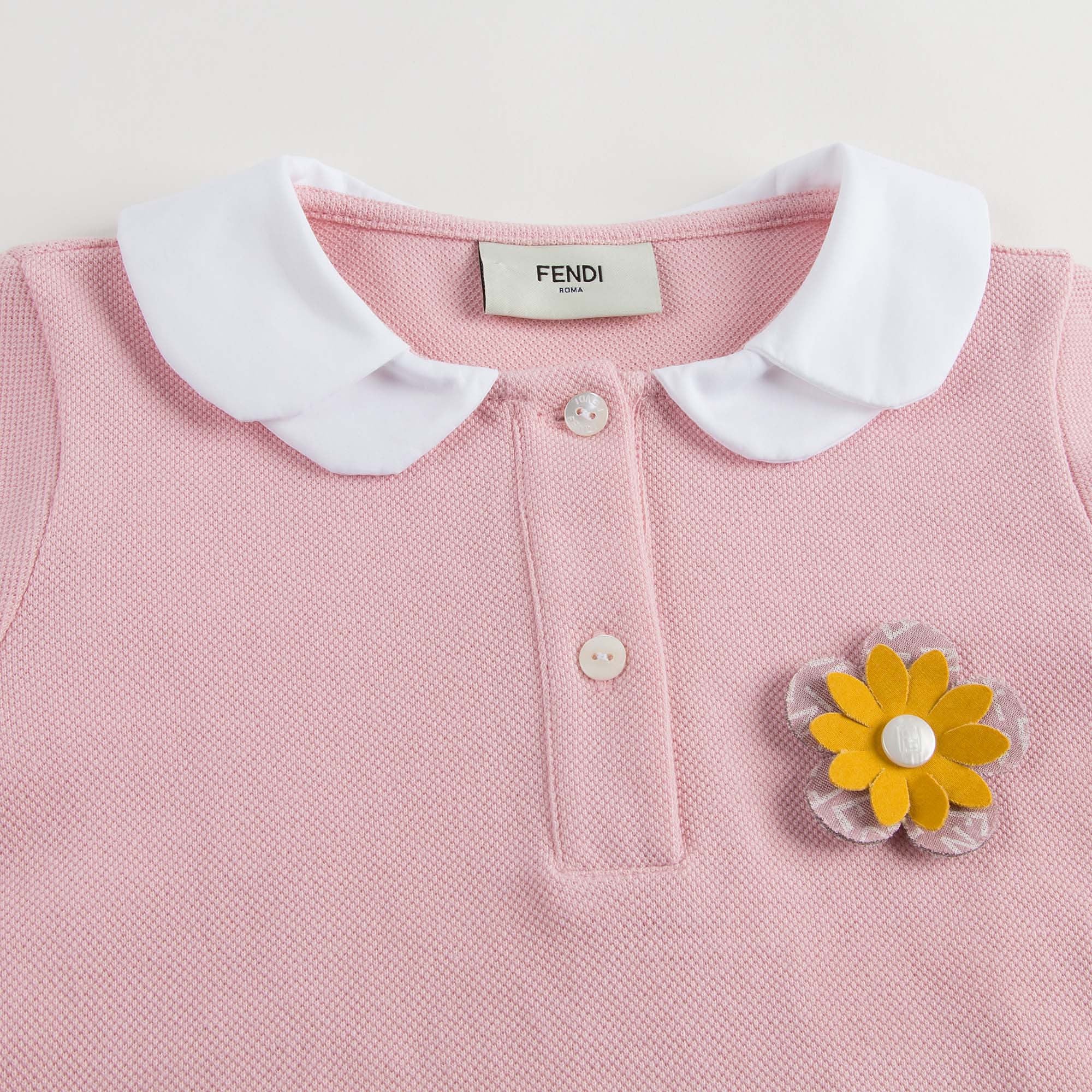 Girls Pink Cotton Polo Shirt With Patch Flower Trims - CÉMAROSE | Children's Fashion Store - 3
