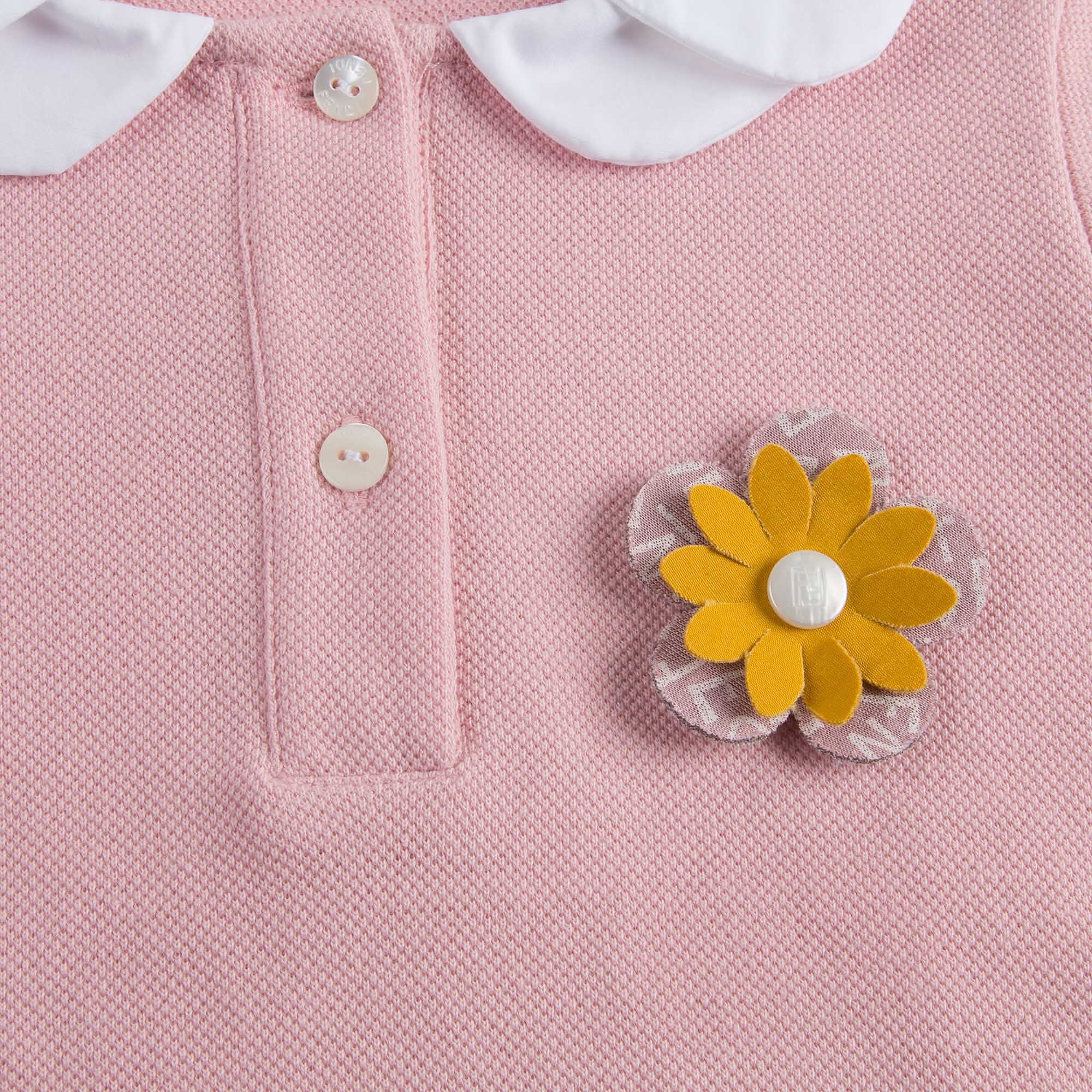 Girls Pink Cotton Polo Shirt With Patch Flower Trims - CÉMAROSE | Children's Fashion Store - 4