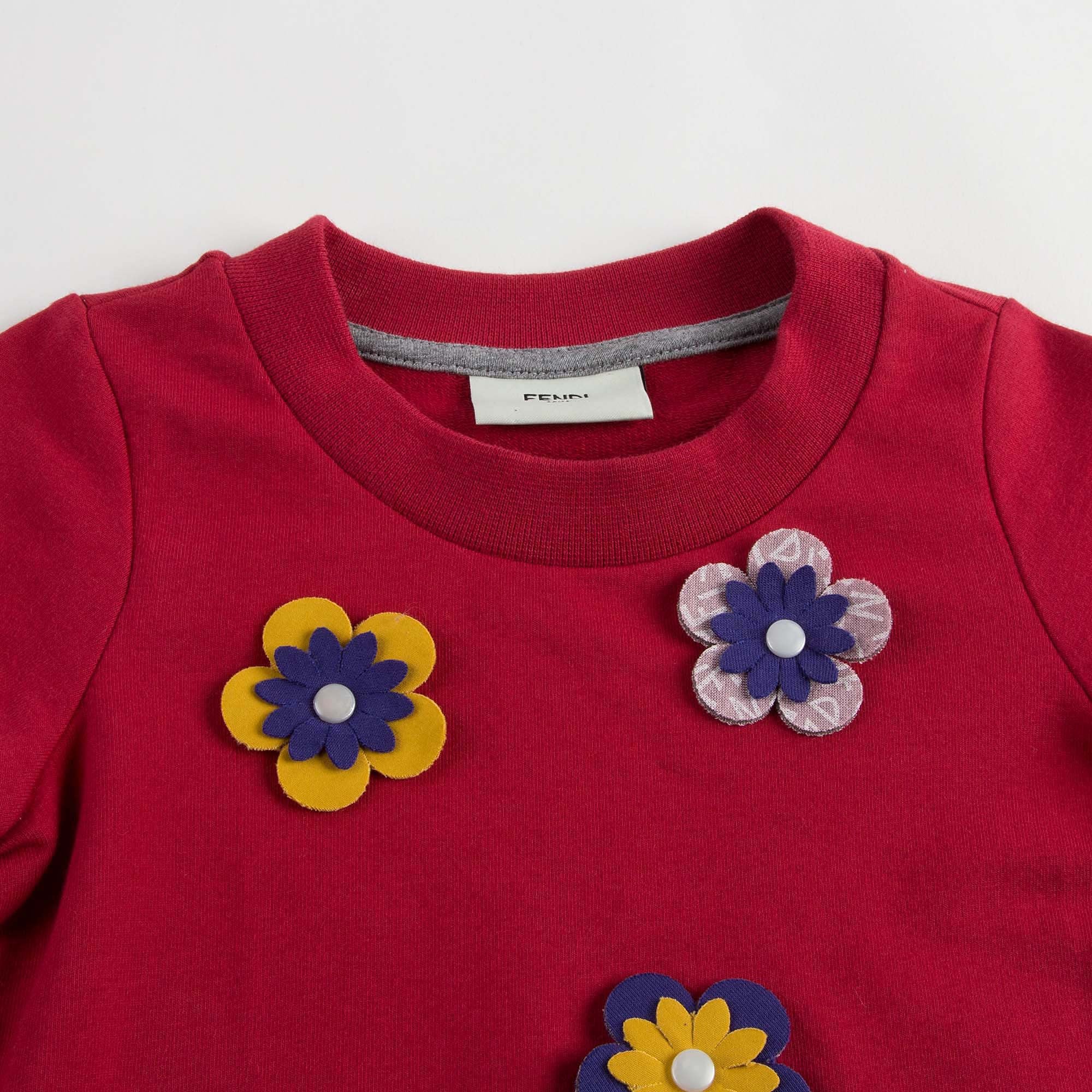 Girls Red Cotton Sweatshirt With Patch Flower Trims - CÉMAROSE | Children's Fashion Store - 4