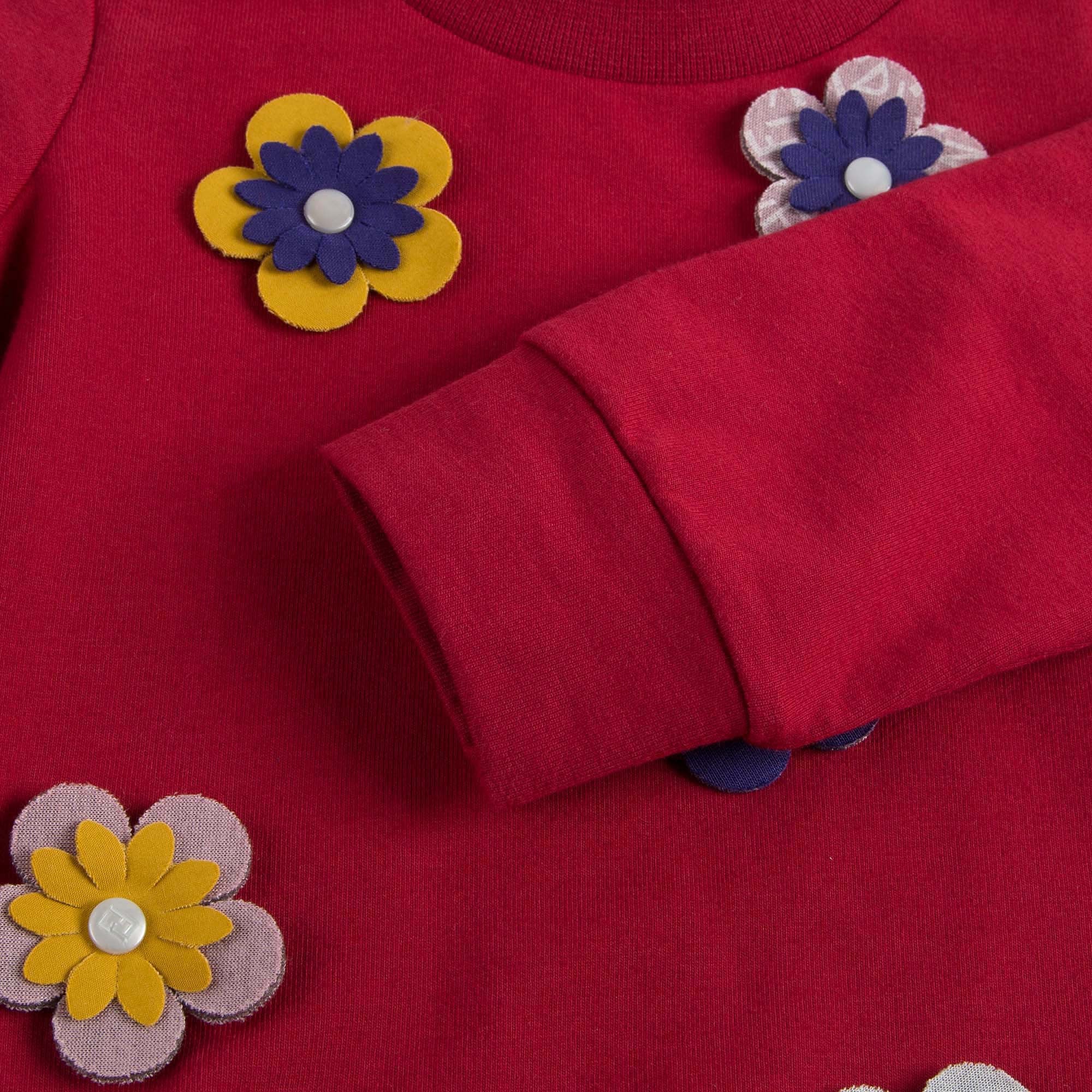 Girls Red Cotton Sweatshirt With Patch Flower Trims - CÉMAROSE | Children's Fashion Store - 6