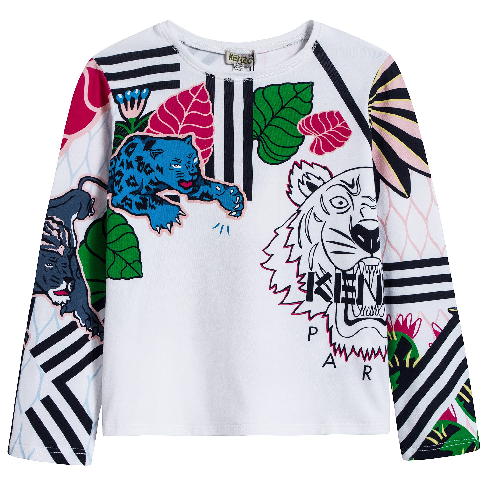 Girls White Printed Cotton T-shirt