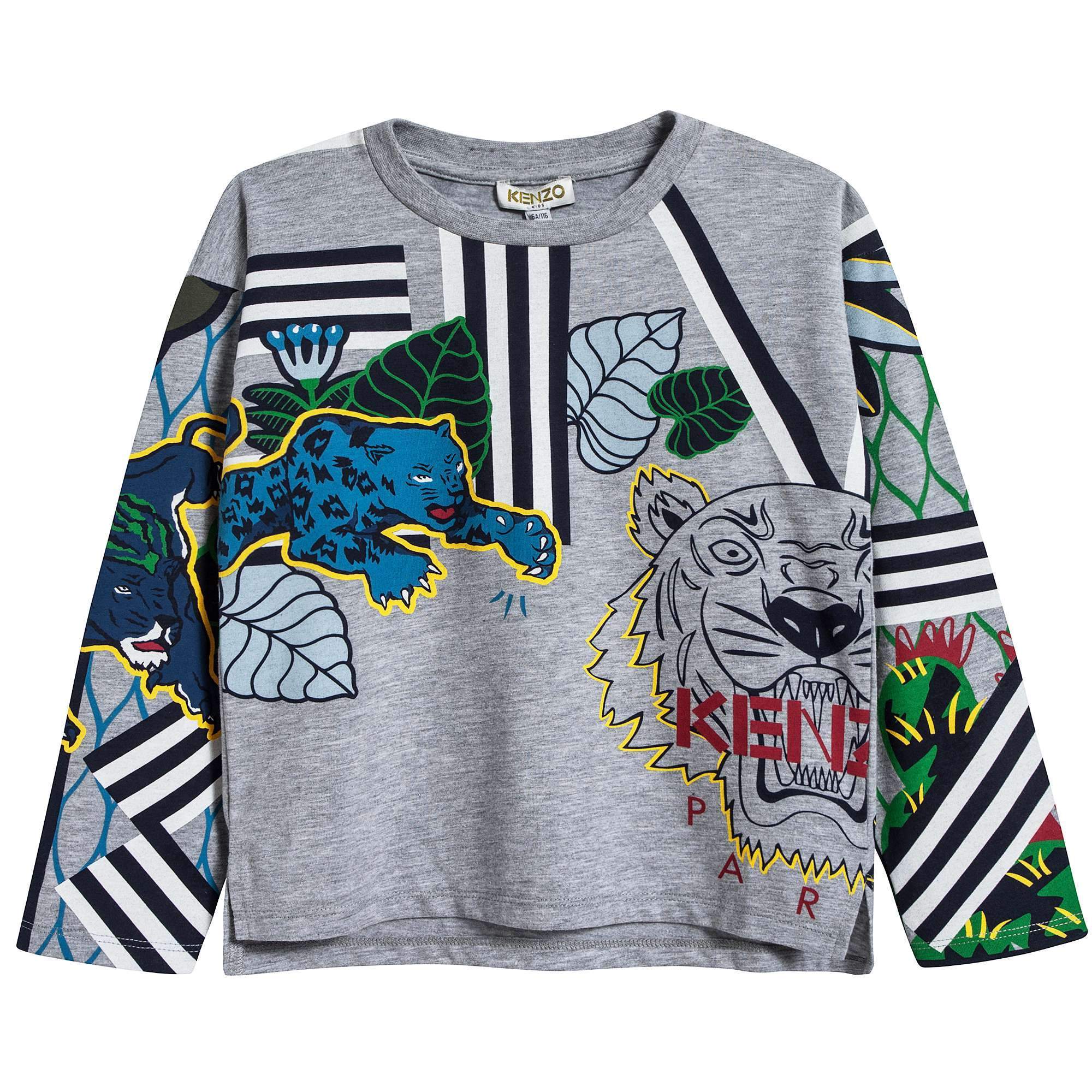 Boys Marl Grey Printed Cotton T-shirt