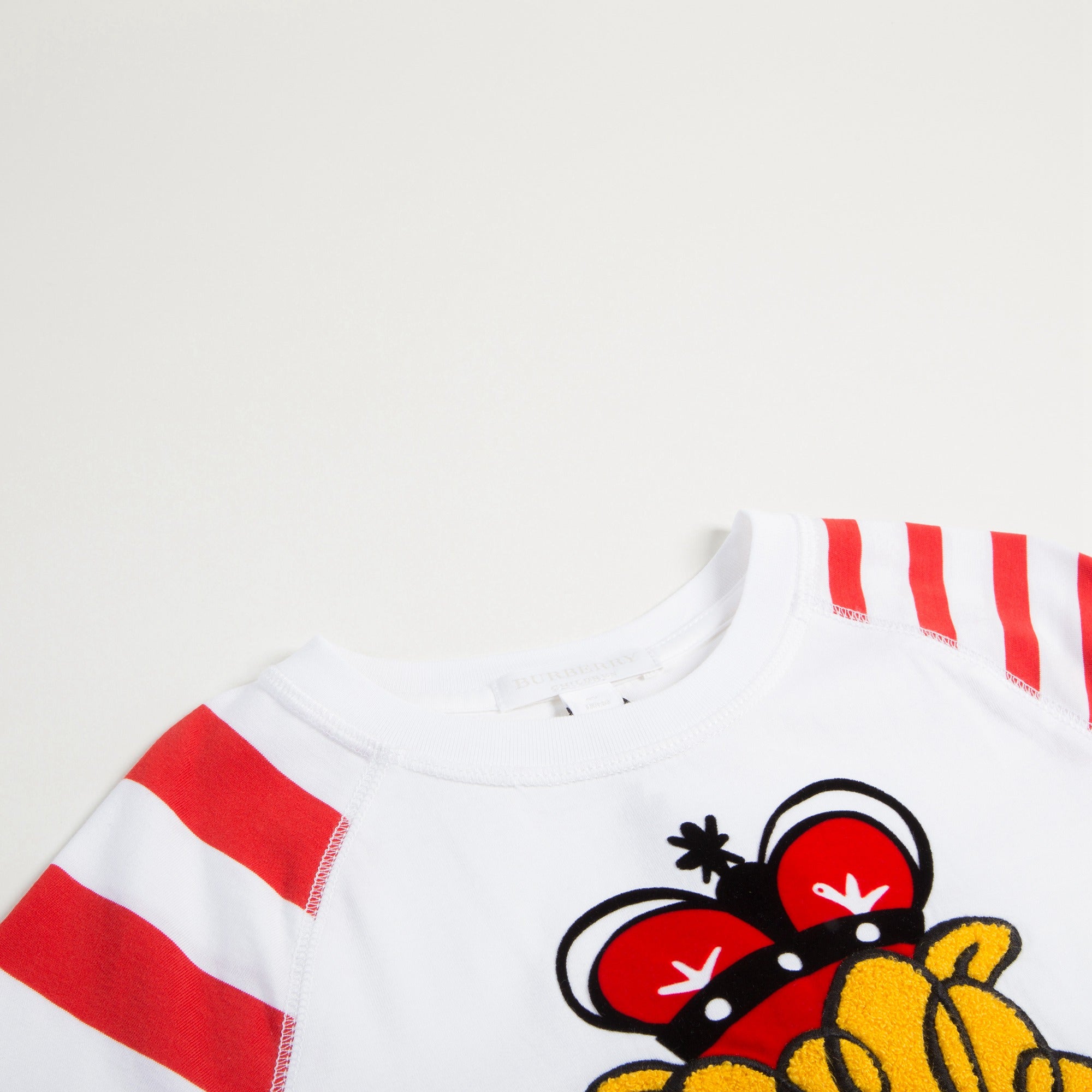 Boys White Cotton Striped Sleeves T-shirt