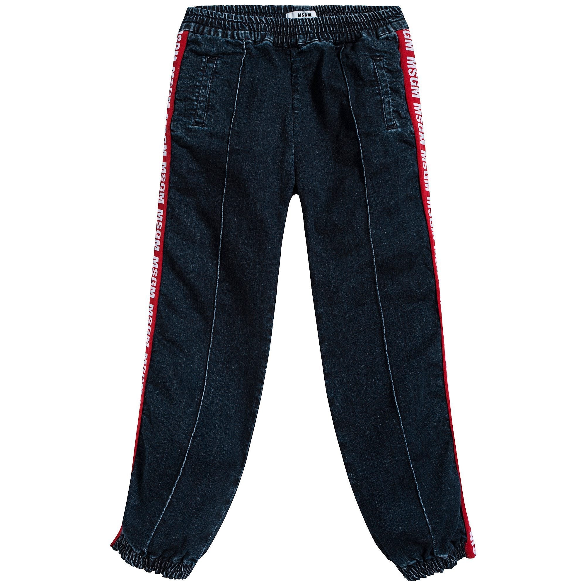 Boys Denim Blue Logo Cotton Trousers