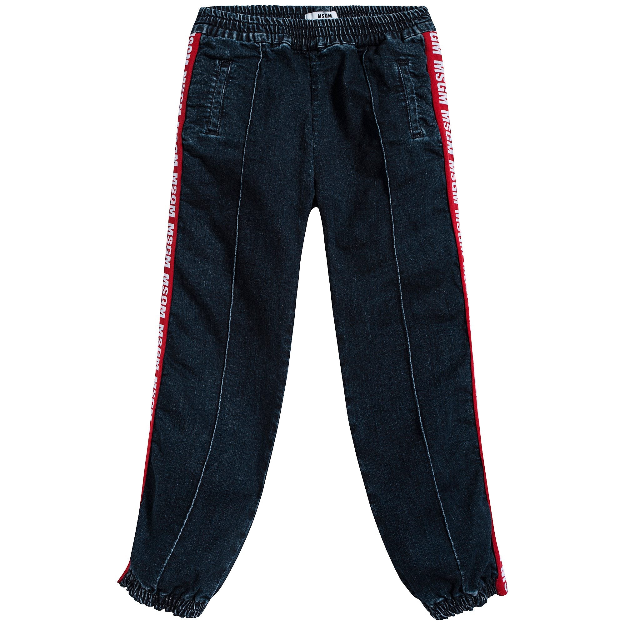 Boys Denim Blue Logo Cotton Trousers