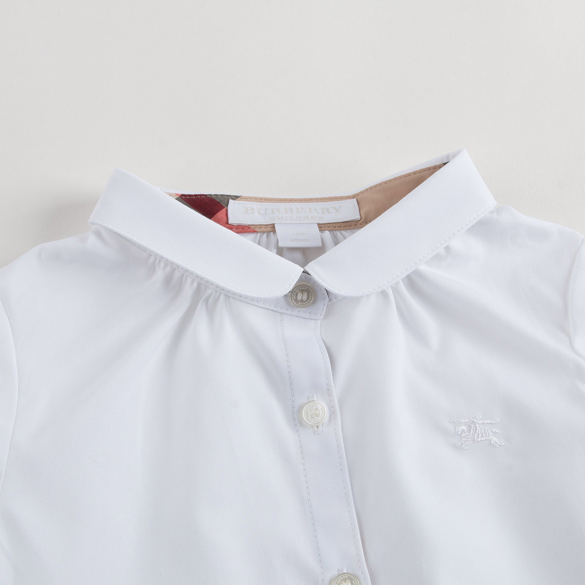 Baby Girls White Blouse with Check Cuffs - CÉMAROSE | Children's Fashion Store - 3