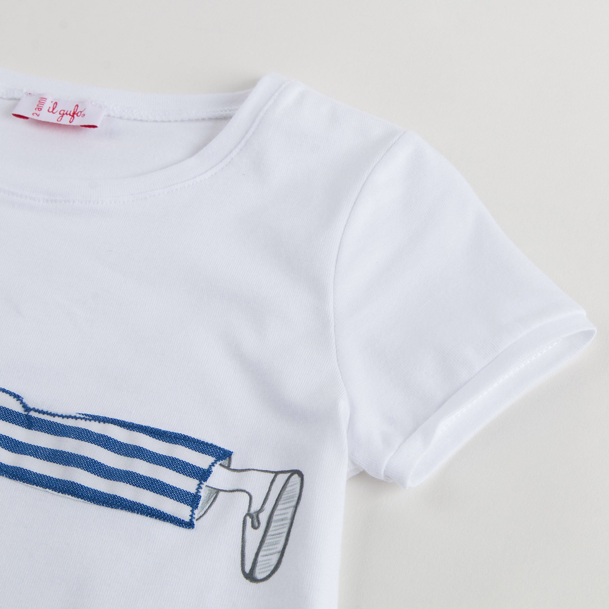Girls White With Blue stripe Cotton Jersey T-Shirt - CÉMAROSE | Children's Fashion Store - 5