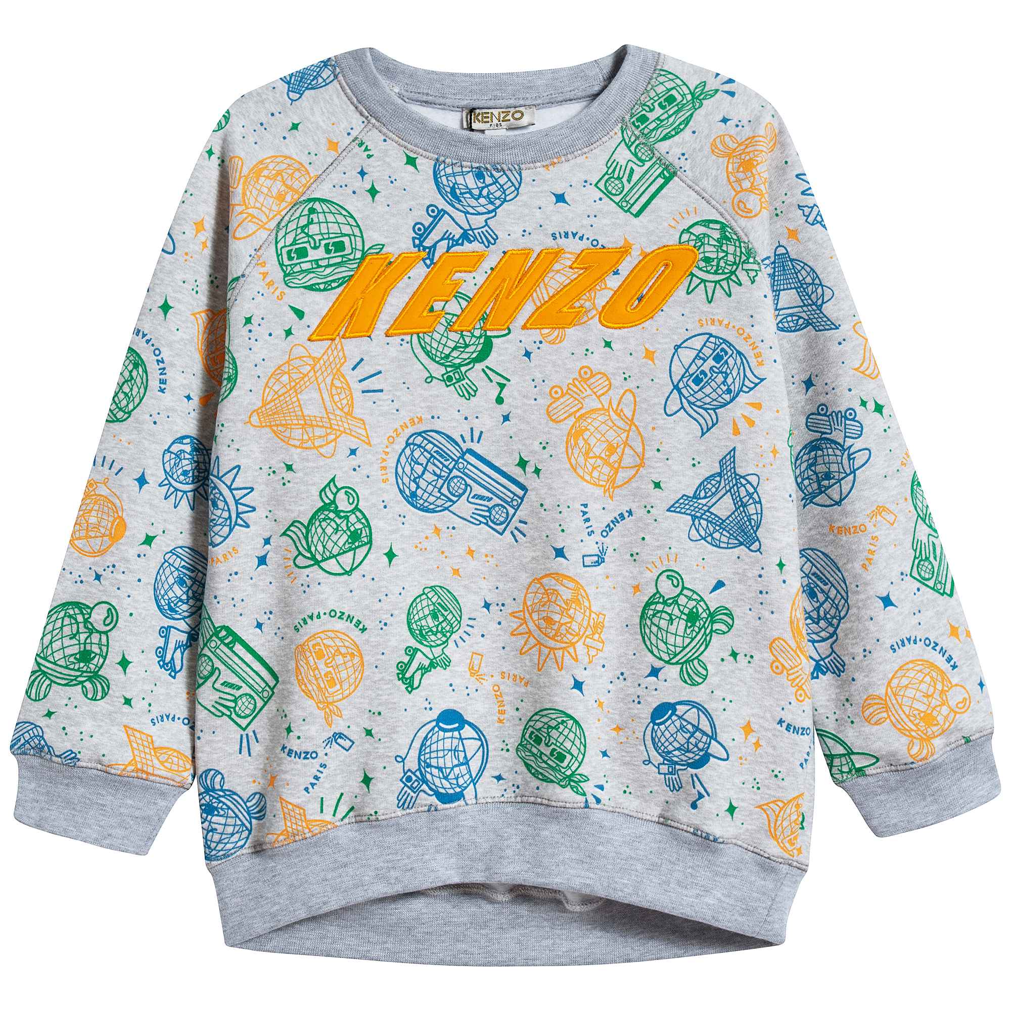 Boys Light Marl Grey Printed Cotton Sweatshirt