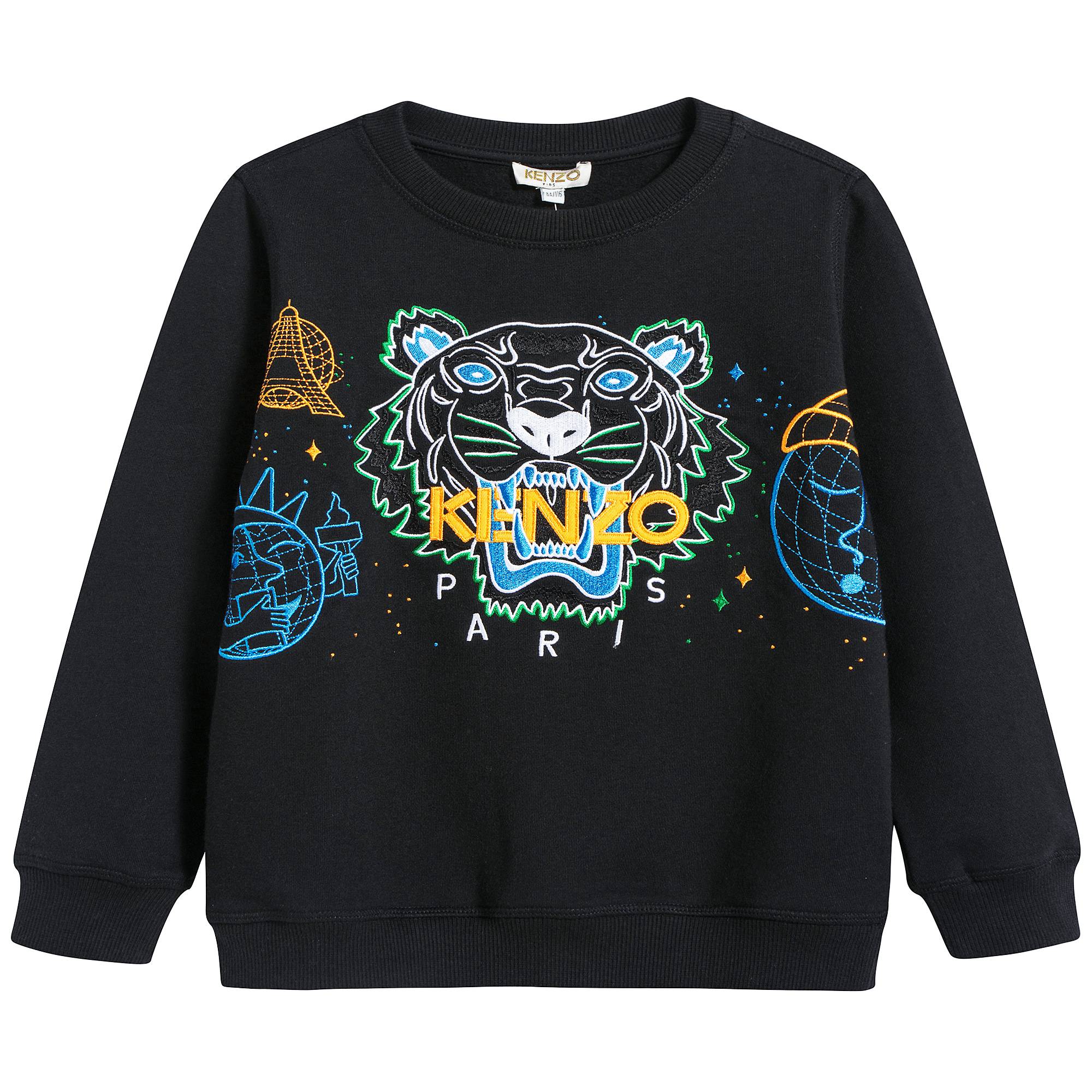 Boys Black With Tiger Logo Cotton Sweatshirt