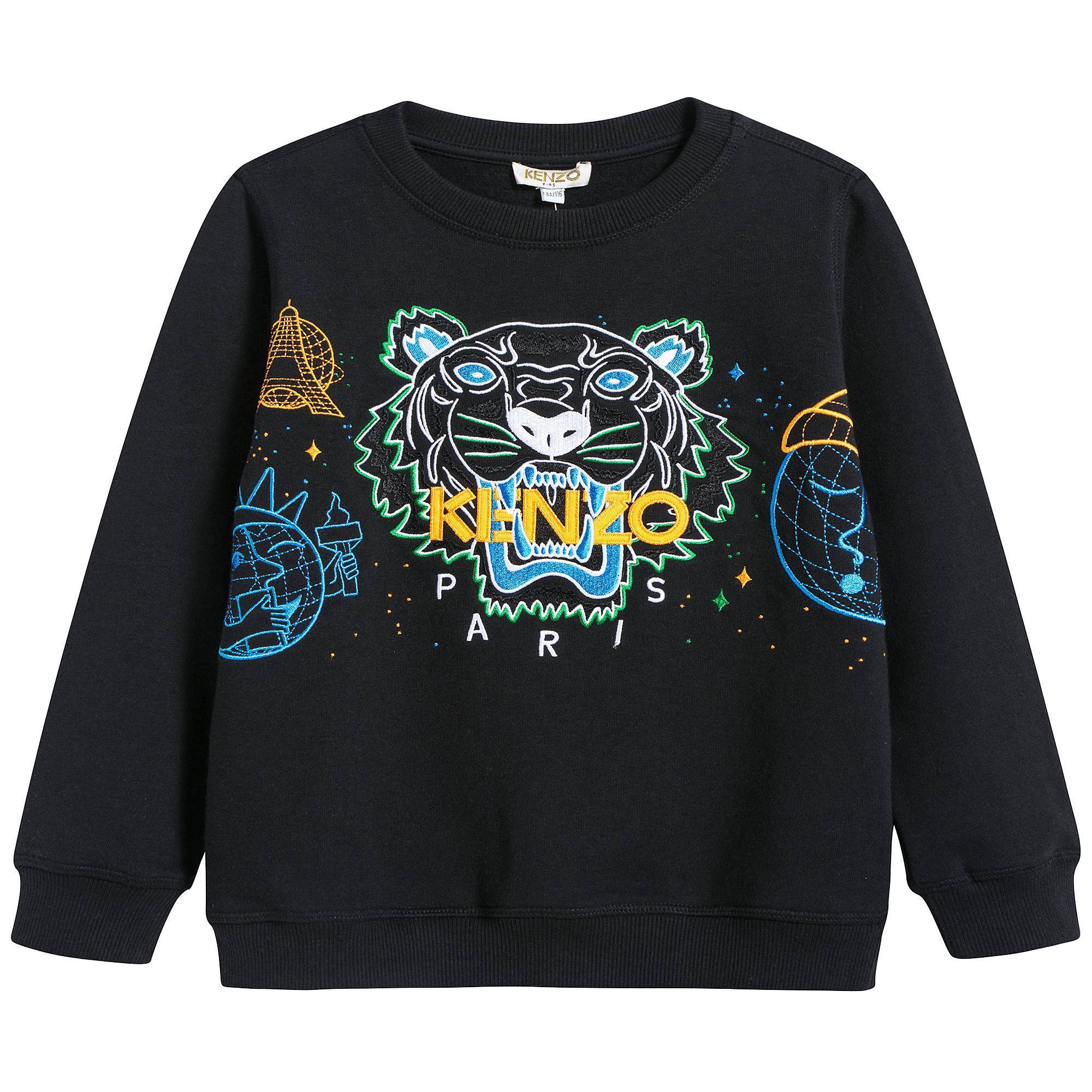 Boys Black With Tiger Logo Cotton Sweatshirt