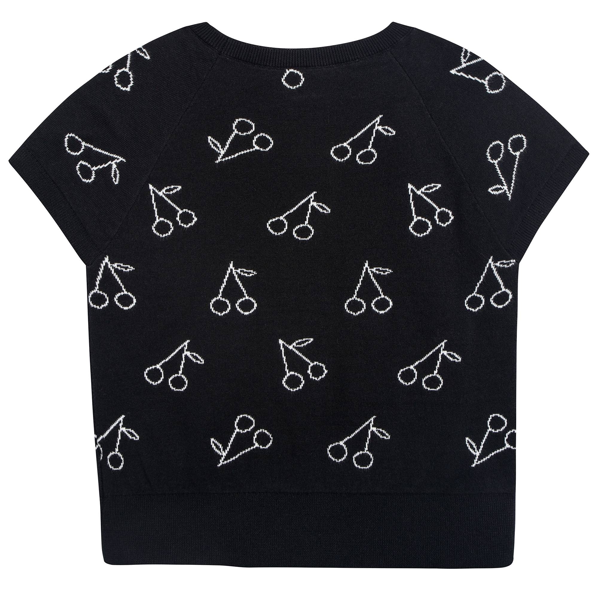 T-shirt en maille noir à imprimé cerises blanches pour fille