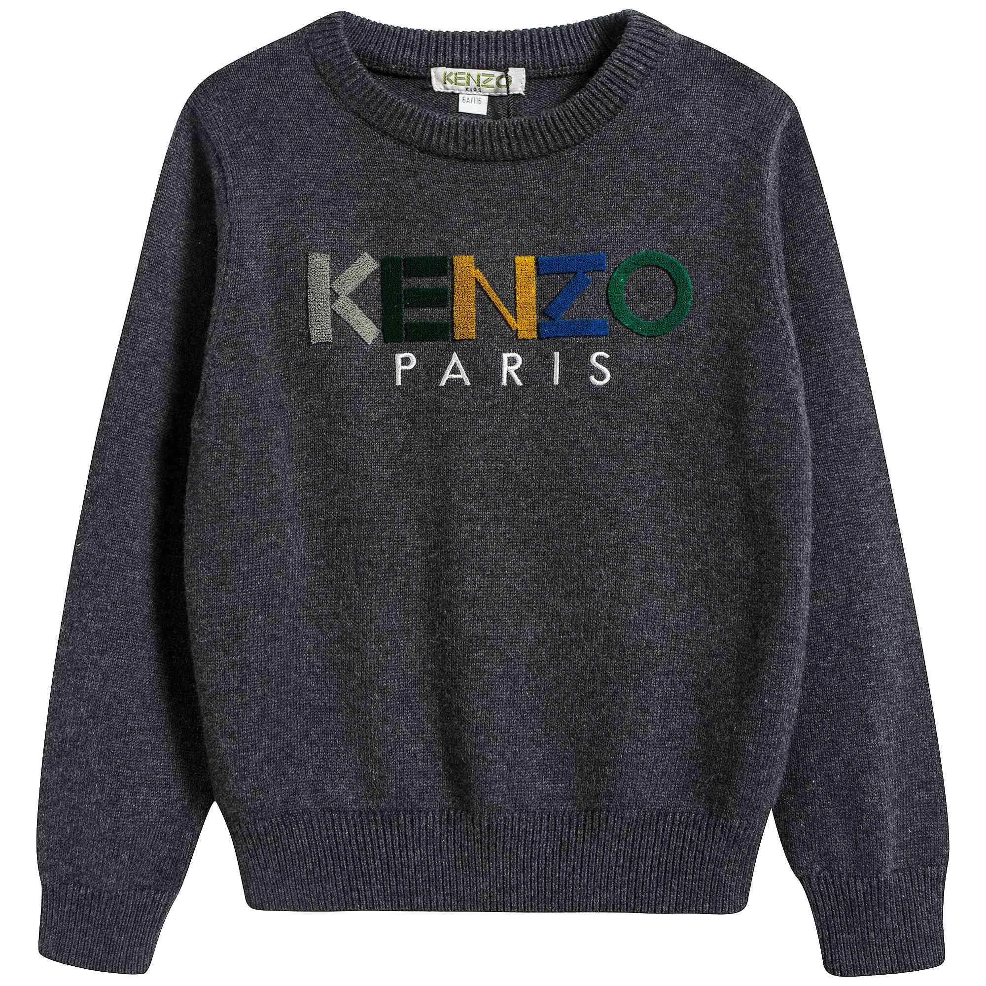 Boys Dark Marl Grey Logo Cotton Sweater
