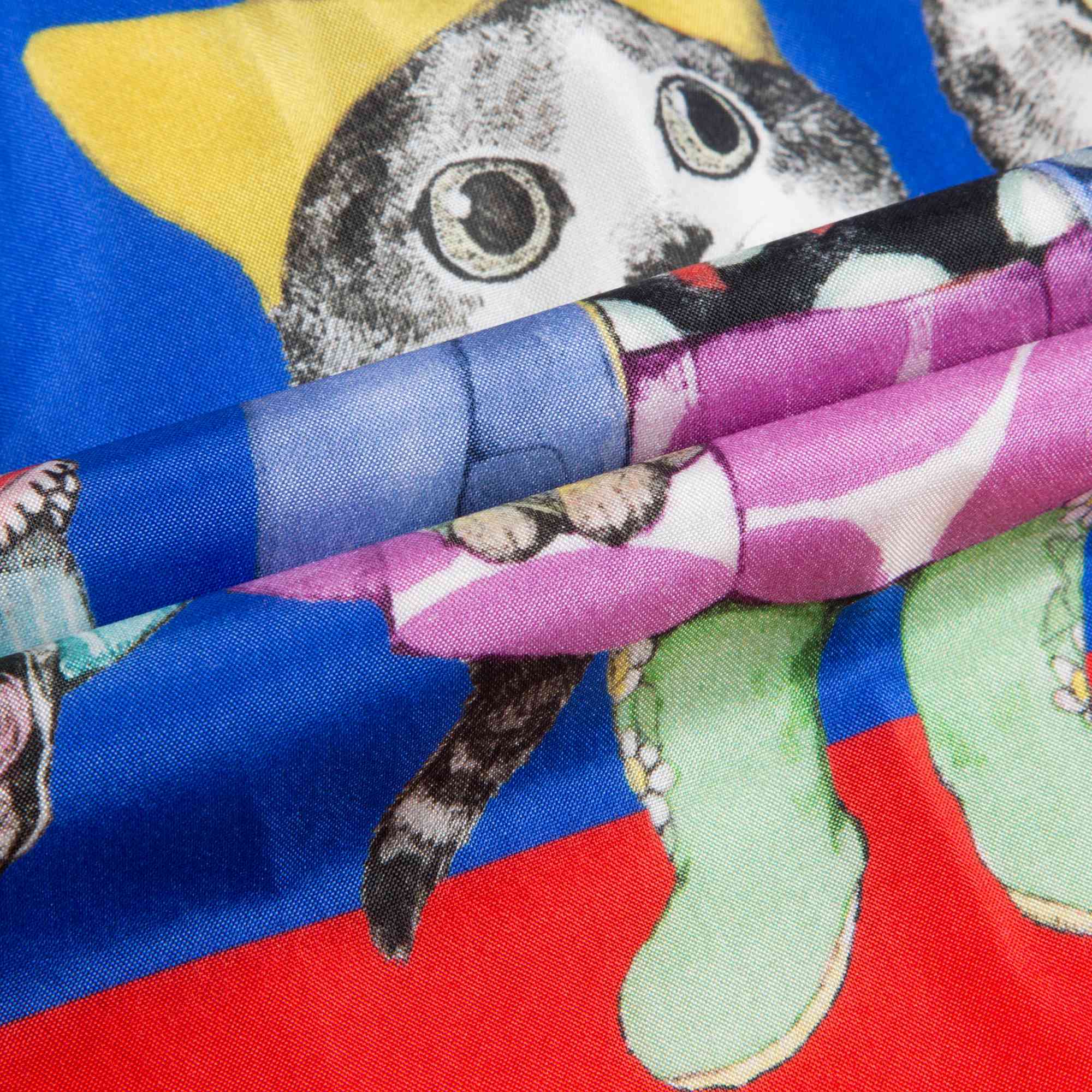 Girls Blue Silk Cat Print Dress