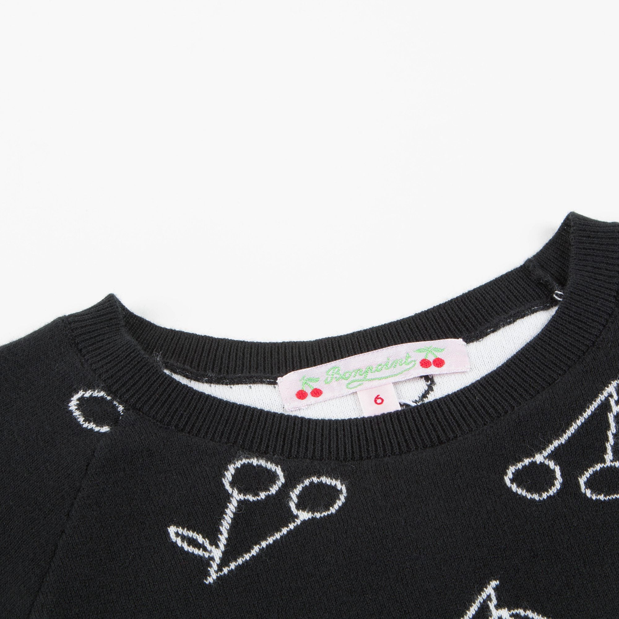 T-shirt en maille noir à imprimé cerises blanches pour fille