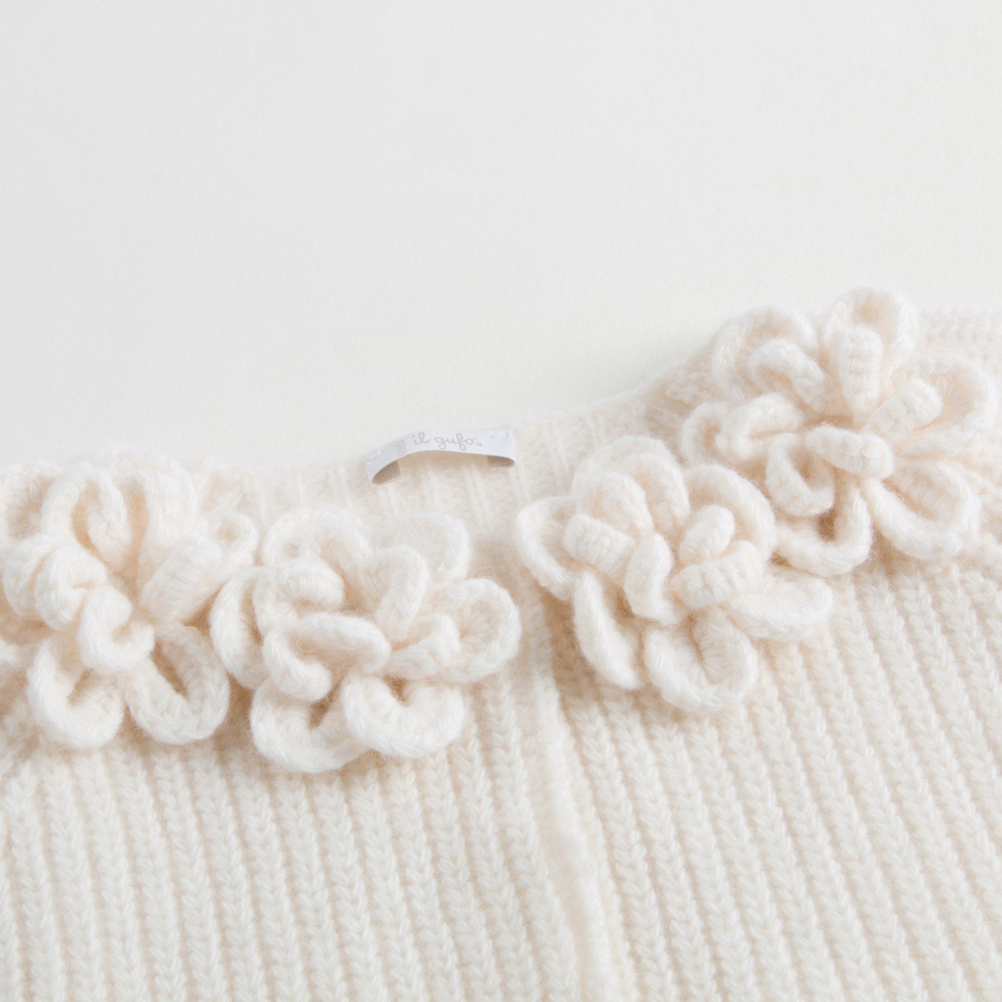 Girls Ivory Wool Cardigan With Flower Trims