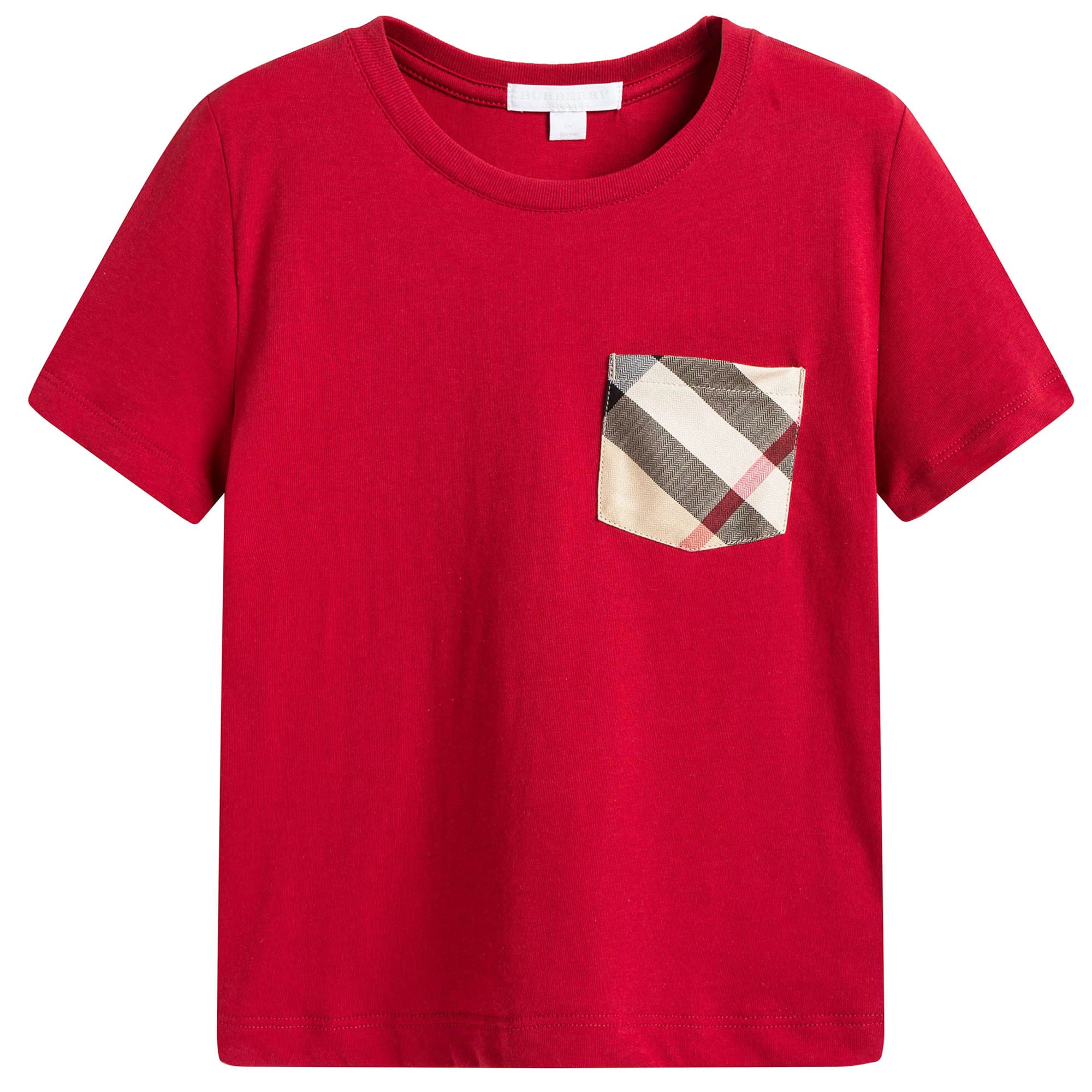 Boys Blue Cotton T-shirt With Check Trim