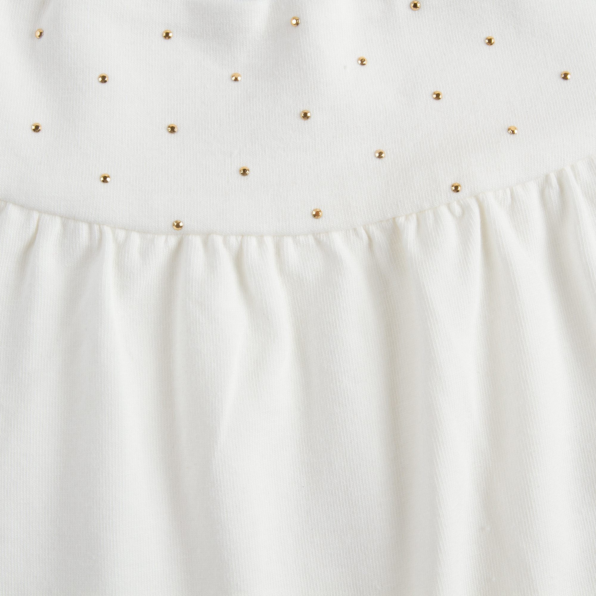 Chemisier en Coton Blanc pour Bébé Fille avec Bordures en Strass Dorés