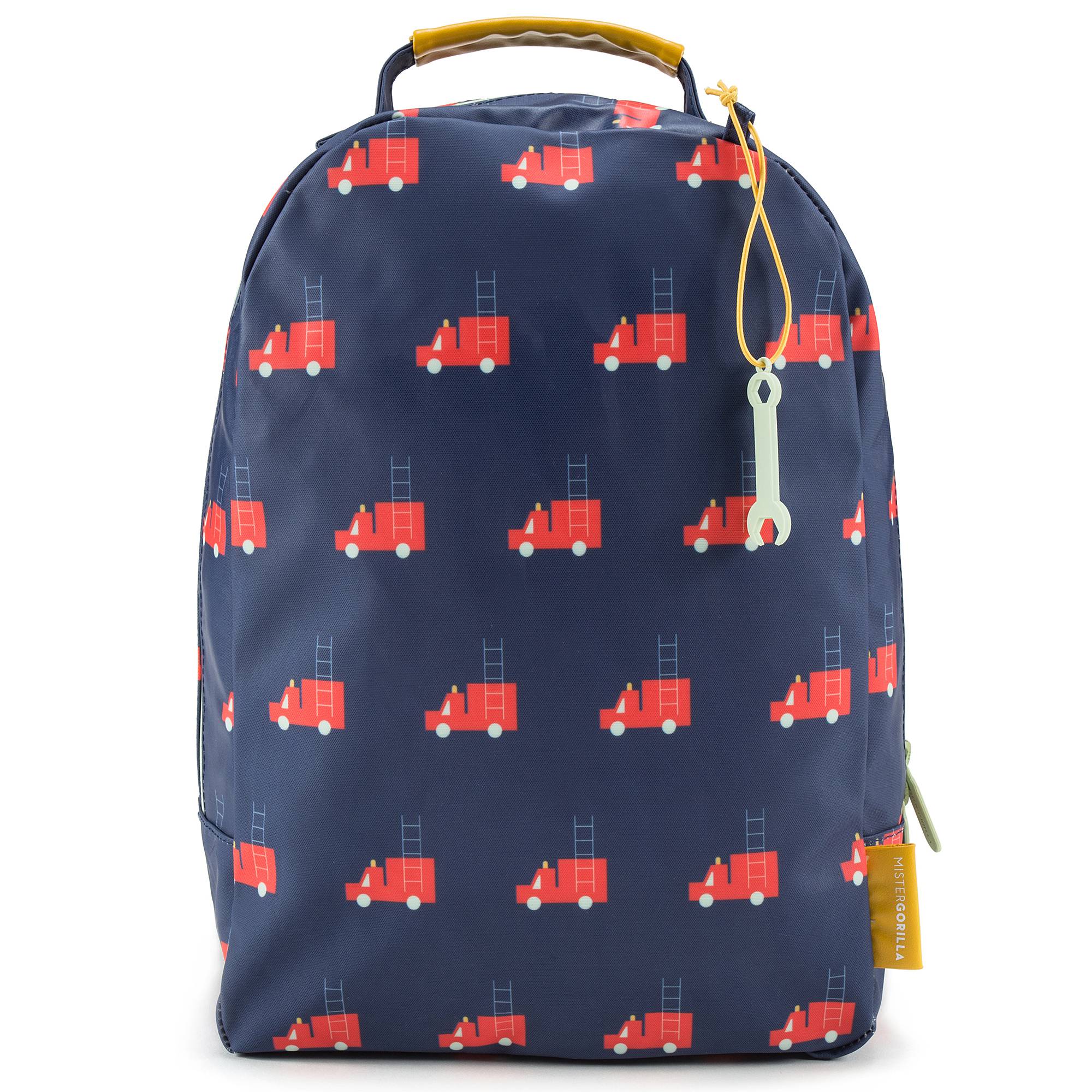 Girls Dark Blue Firetruck Printed Backpack(24 x 11 x 34 cm)