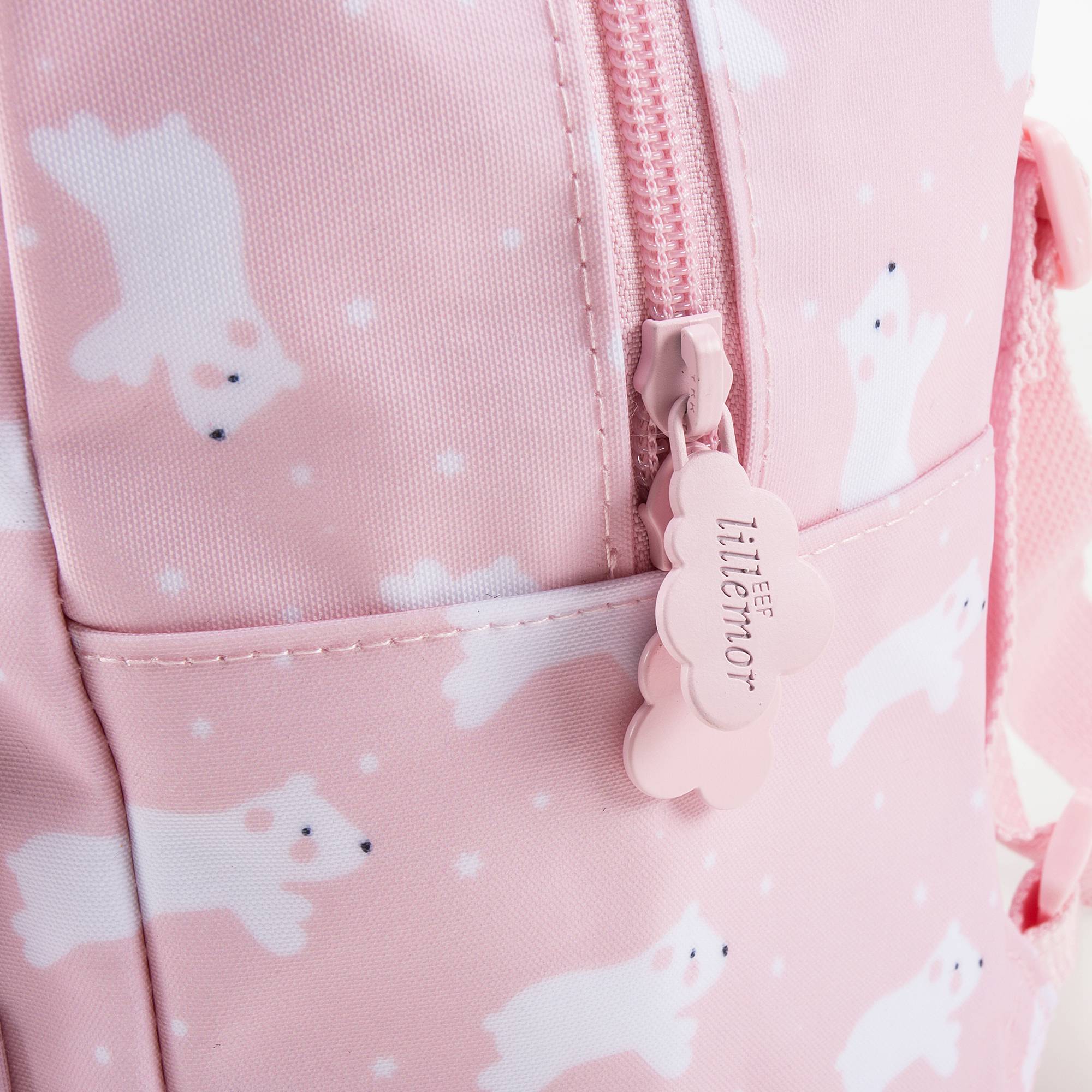 Sac à dos rose clair imprimé chien pour filles (20 x 13 x 26 cm)
