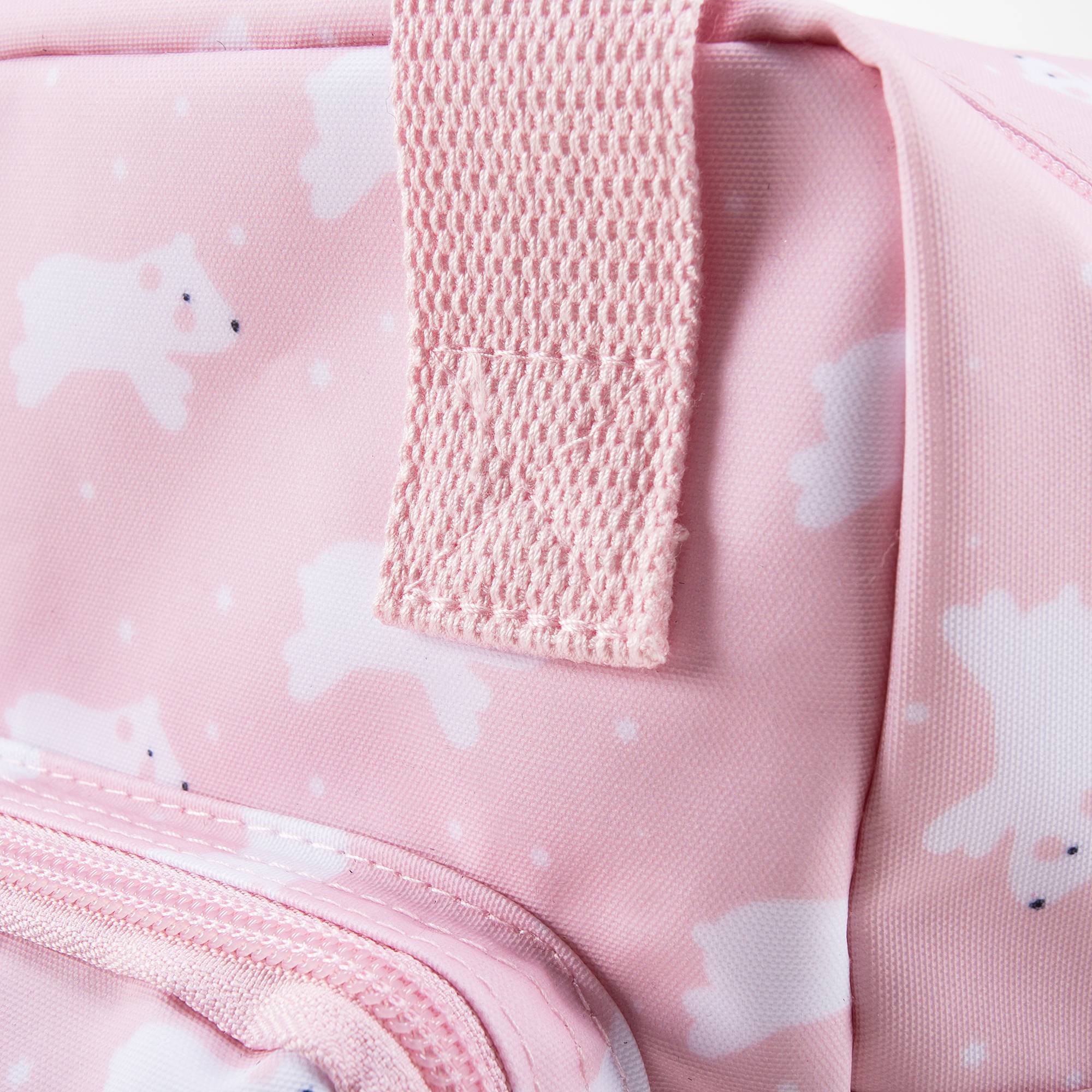 Sac à dos rose clair imprimé chien pour filles (20 x 13 x 26 cm)