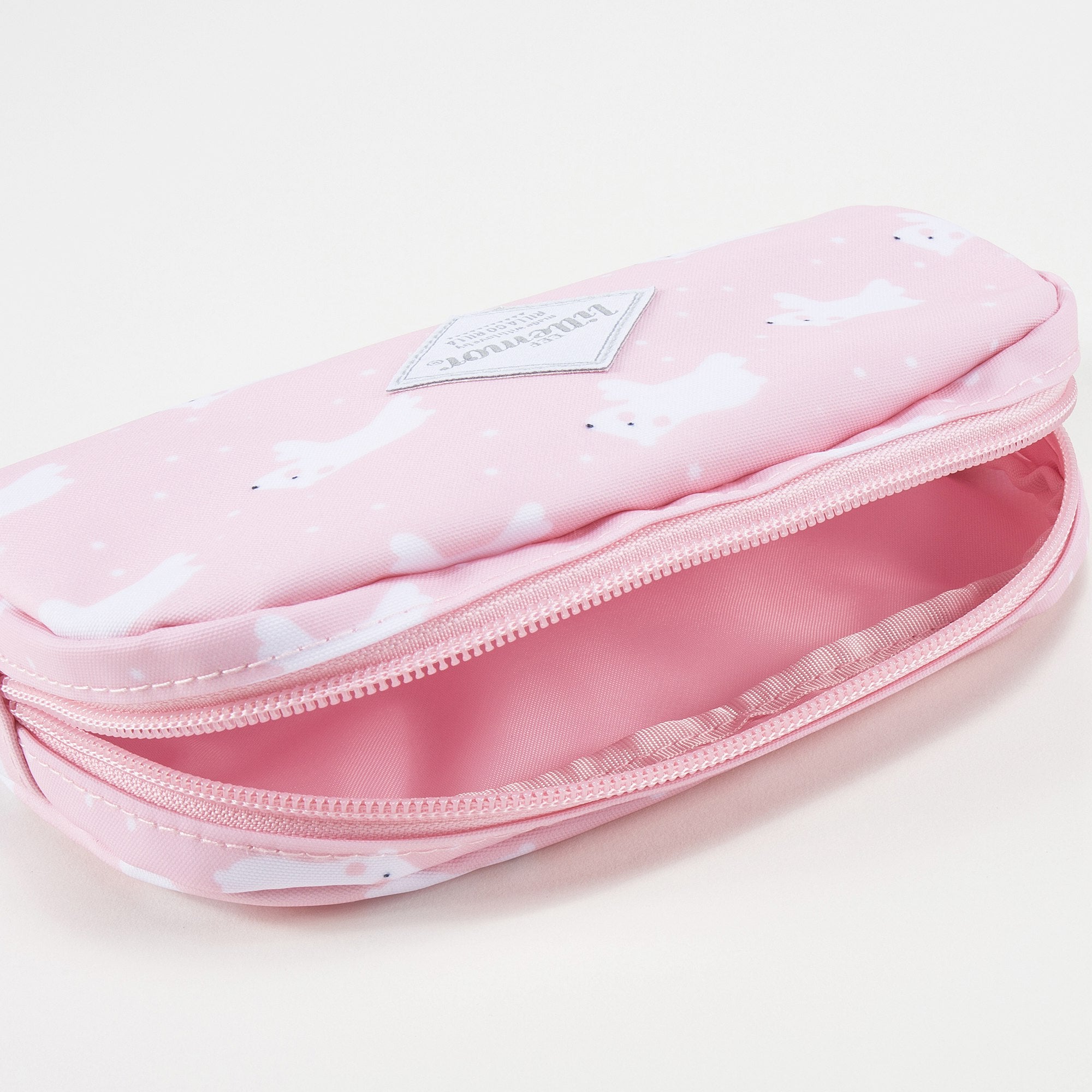 Trousse pour filles rose clair imprimée chien (21 x 11 cm)