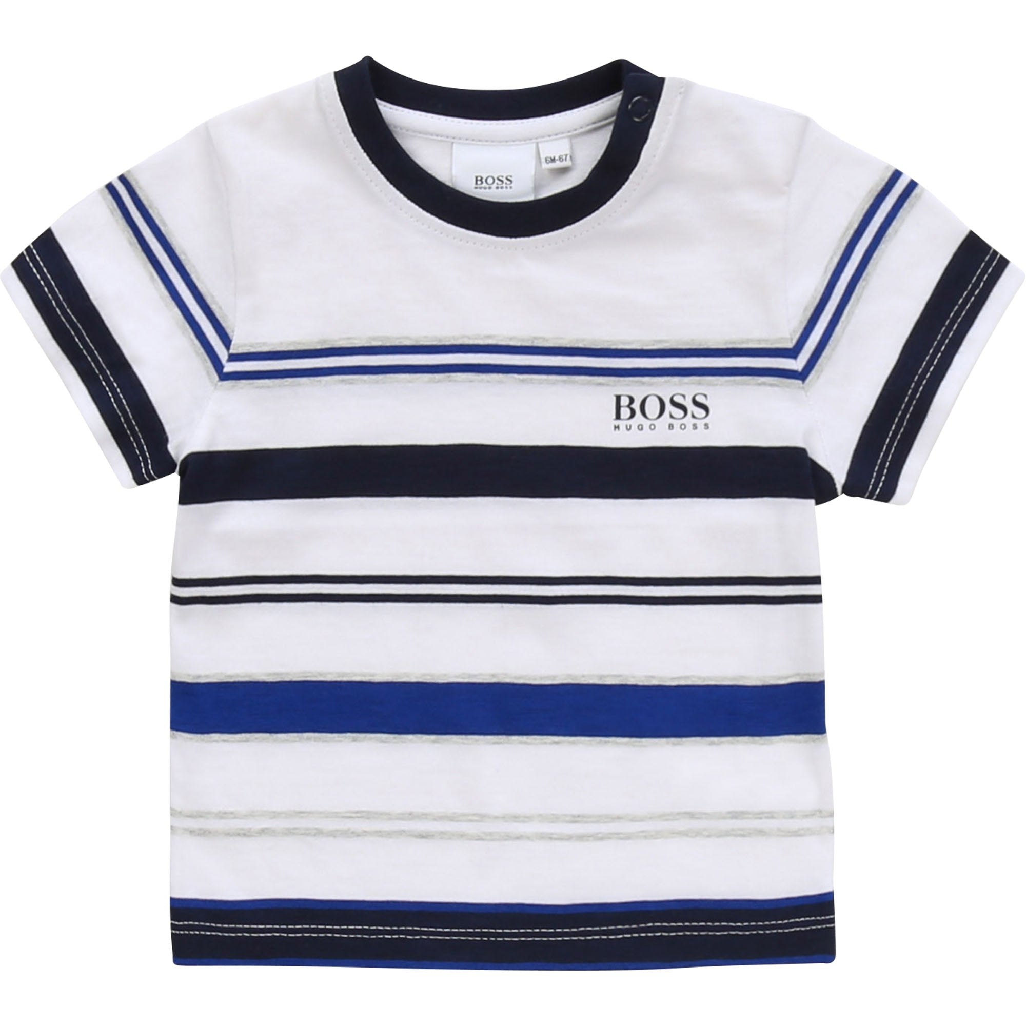 Baby Boys White & Blue Stripe Cotton T-shirt