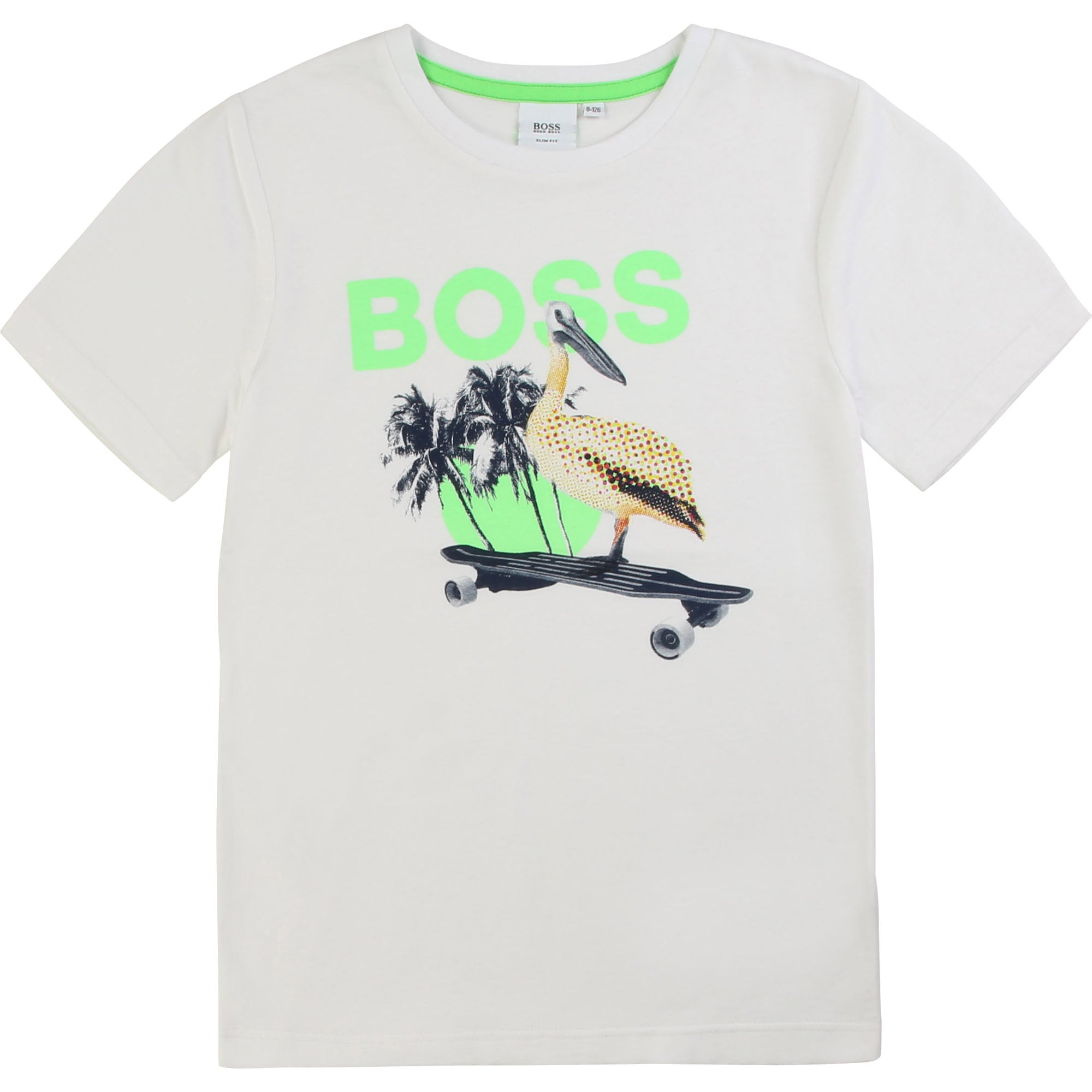 Boys White Pattern Cotton T-shirt