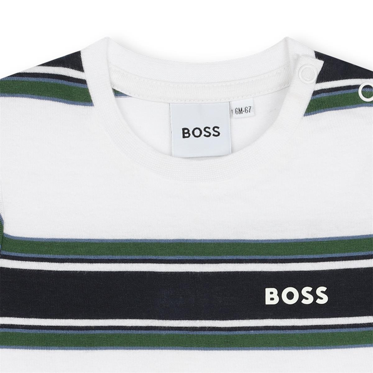 Baby Boys White Stripes Cotton T-Shirt