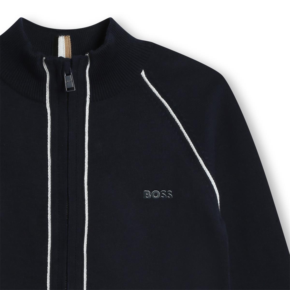 Boys Navy Cotton Zip-Up Top