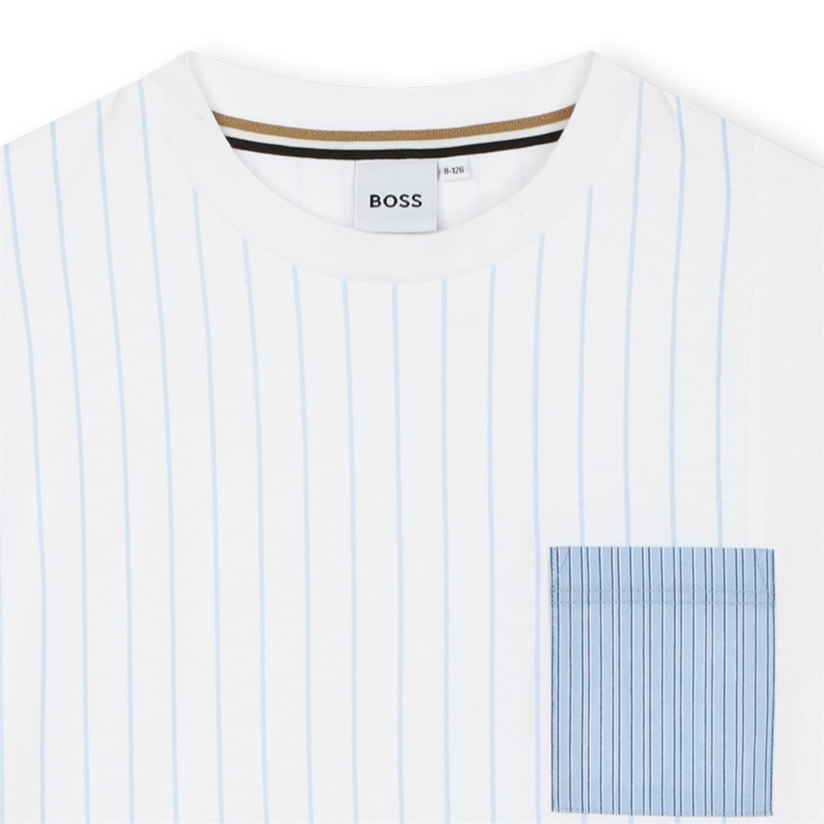 Boys White Stripes Cotton T-Shirt