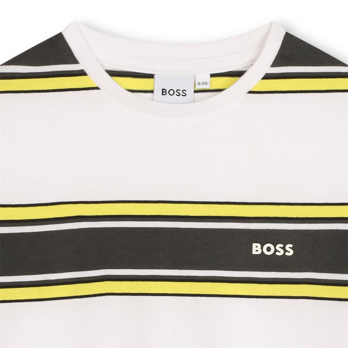 Boys White Stripes Cotton T-Shirt