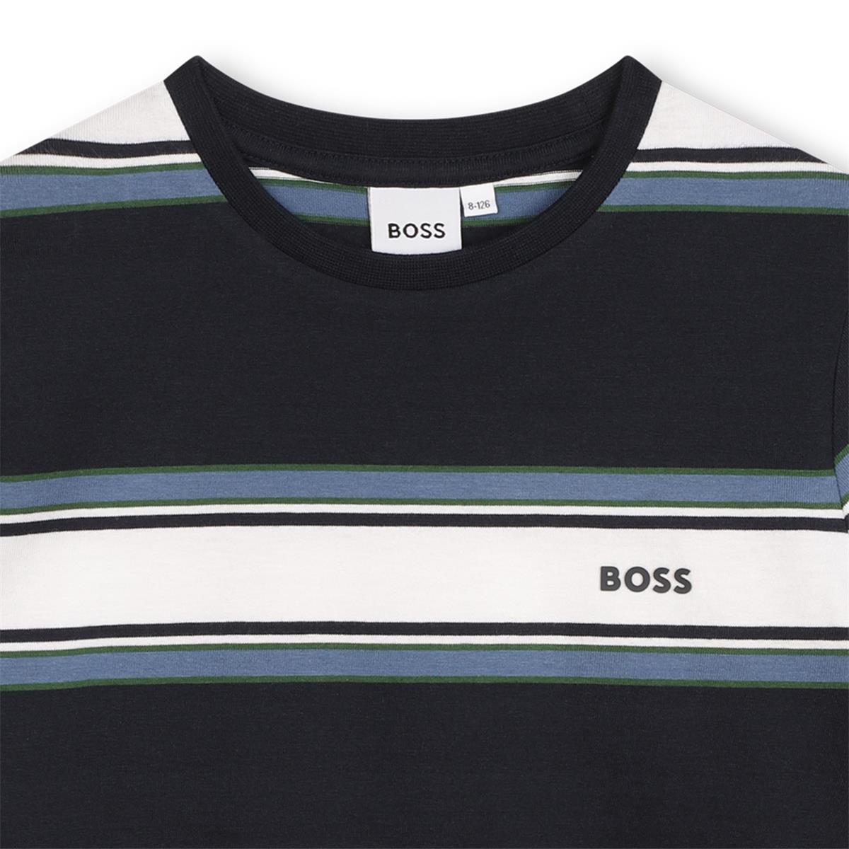 Boys Navy Stripes Cotton T-Shirt