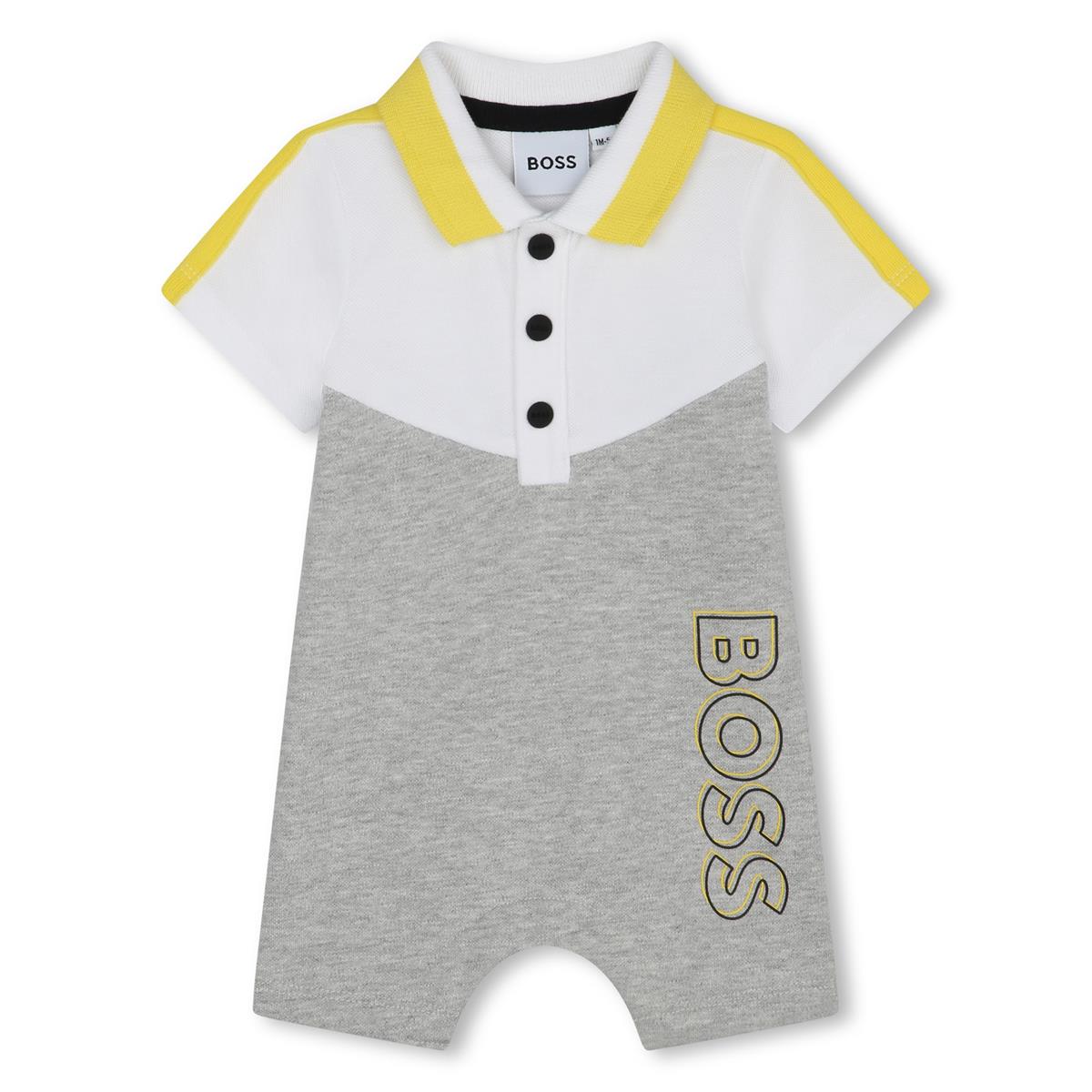 Baby Boys Grey Cotton Babysuit