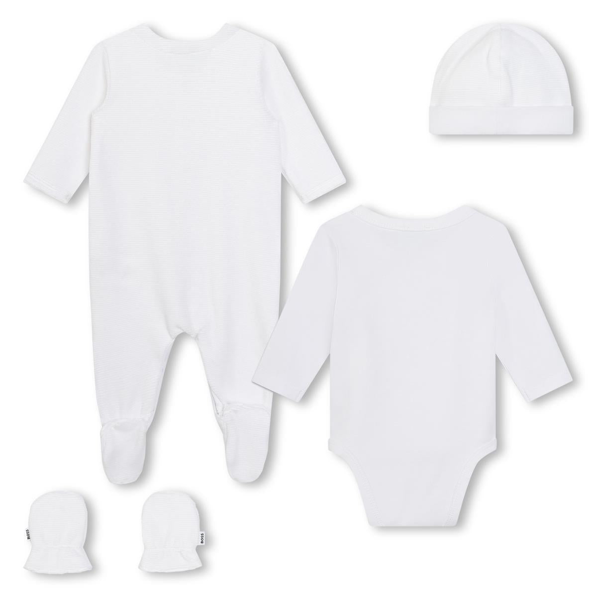 Baby Boys & Girls White Cotton Babysuit Set