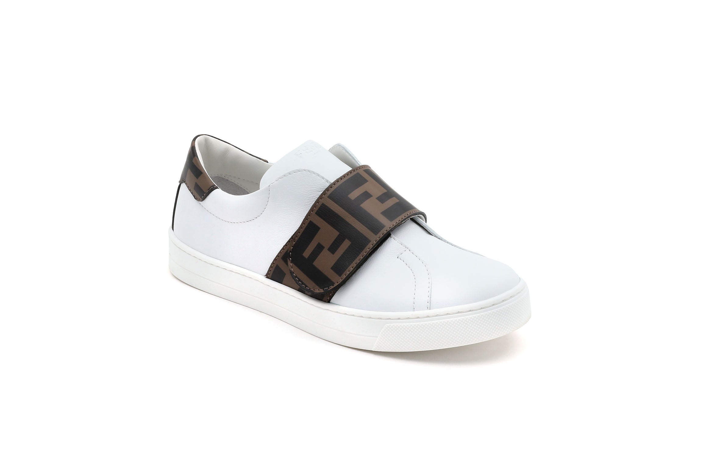 Boys & Girls White FF Logo Leather Shoes