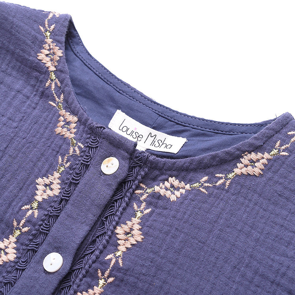 Girls Blue Embroidered Flower Trims'Bluebell'Rompers - CÉMAROSE | Children's Fashion Store - 4