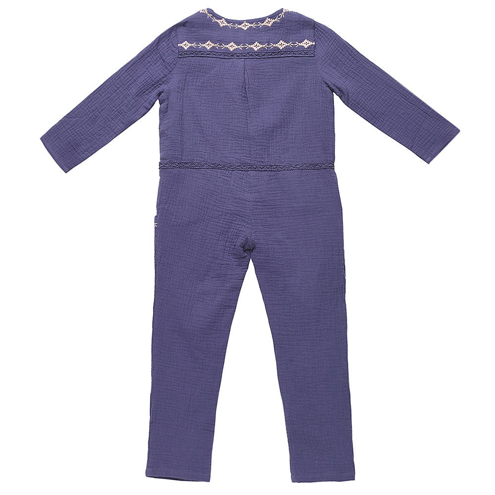 Girls Blue Embroidered Flower Trims'Bluebell'Rompers - CÉMAROSE | Children's Fashion Store - 8