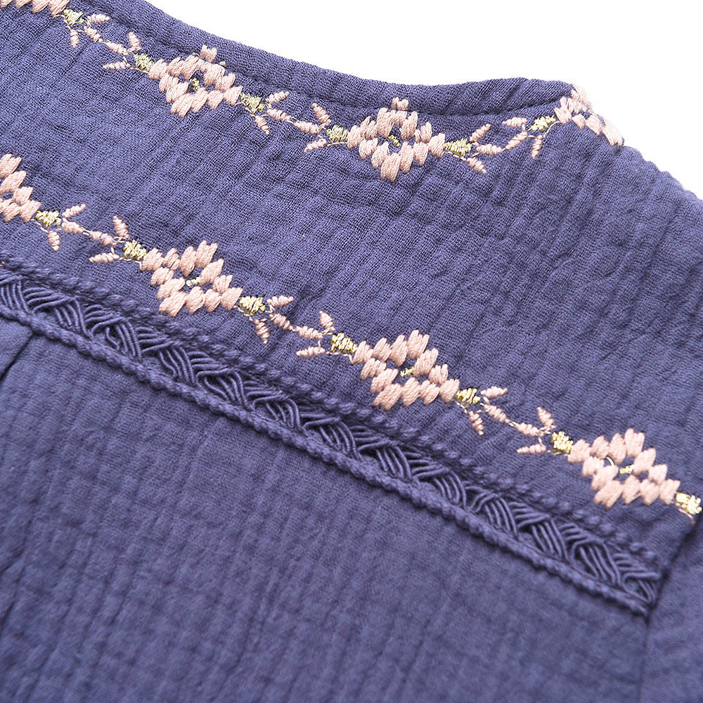 Girls Blue Embroidered Flower Trims'Bluebell'Rompers - CÉMAROSE | Children's Fashion Store - 9