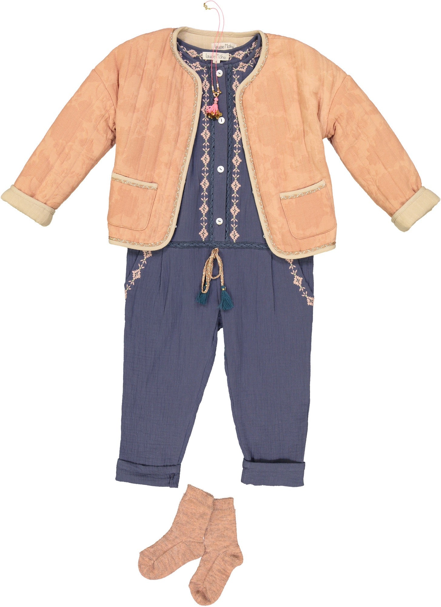 Girls Blue Embroidered Flower Trims'Bluebell'Rompers - CÉMAROSE | Children's Fashion Store - 3